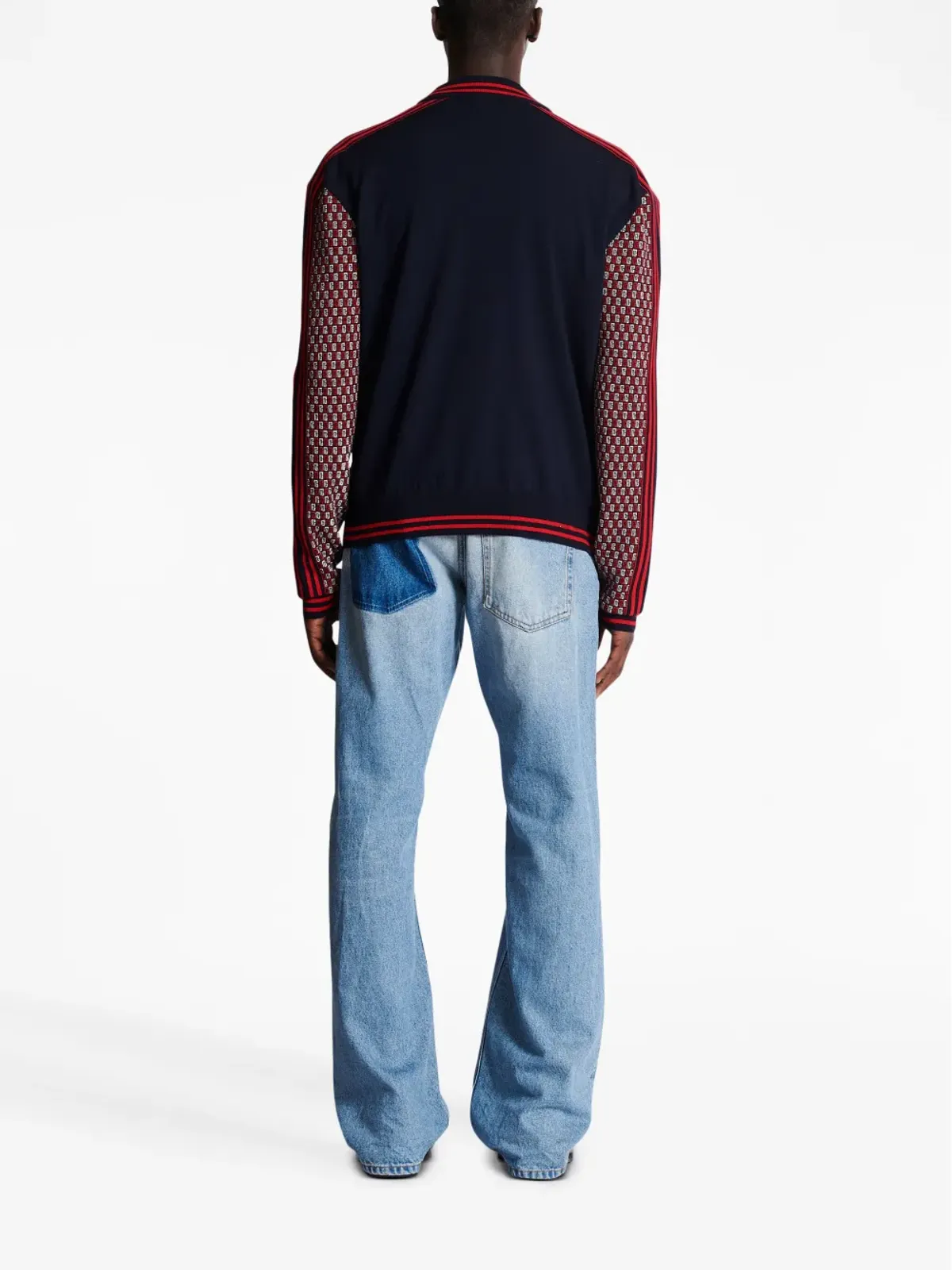 Balmain モノグラムプリント チェック柄ウールカーディガン - 画像4
