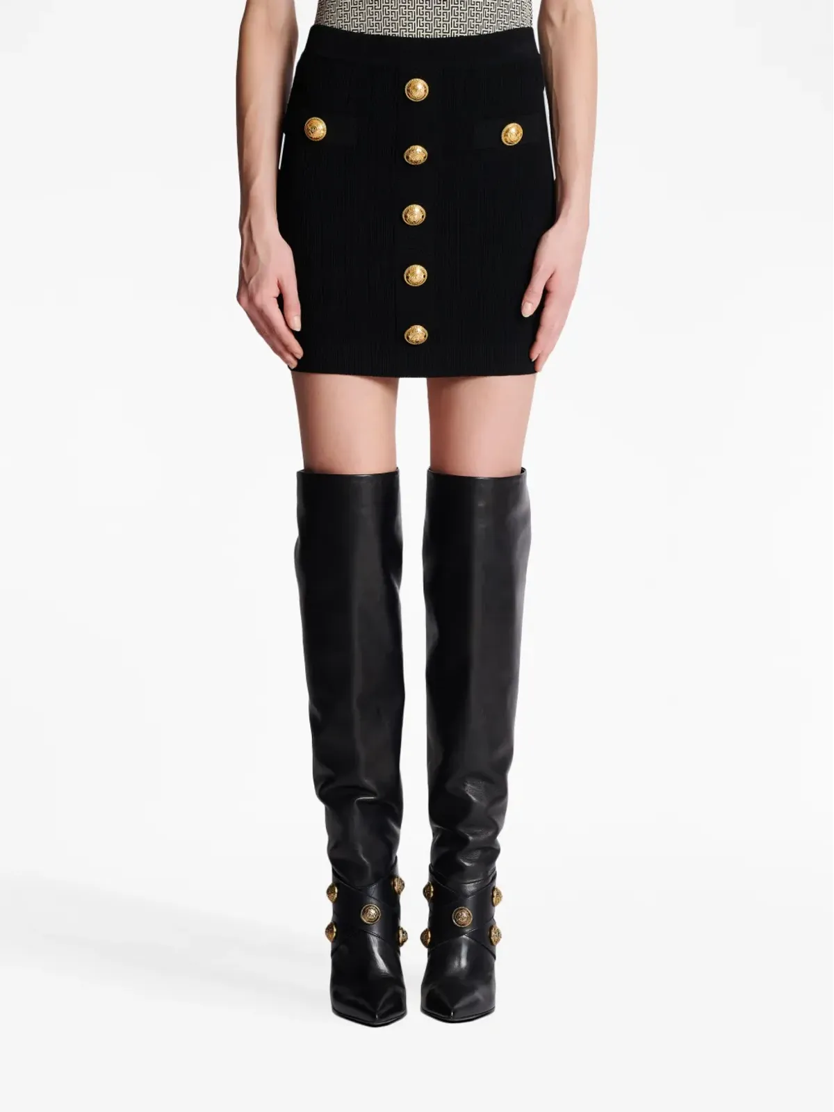 Balmain button-detail knitted miniskirt - Black - 画像5