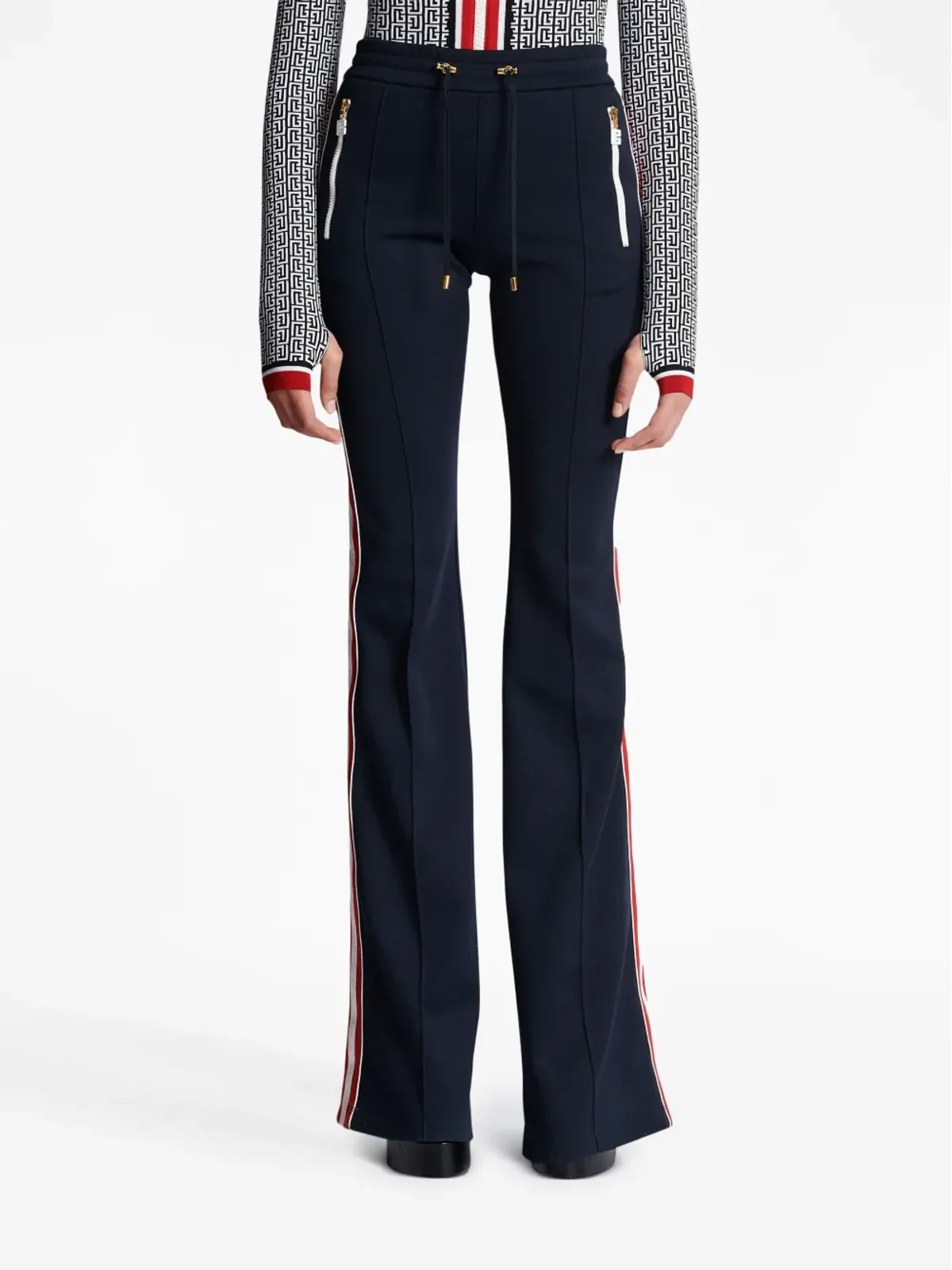 Balmain stripe-detail flared trousers - Blue - 画像5