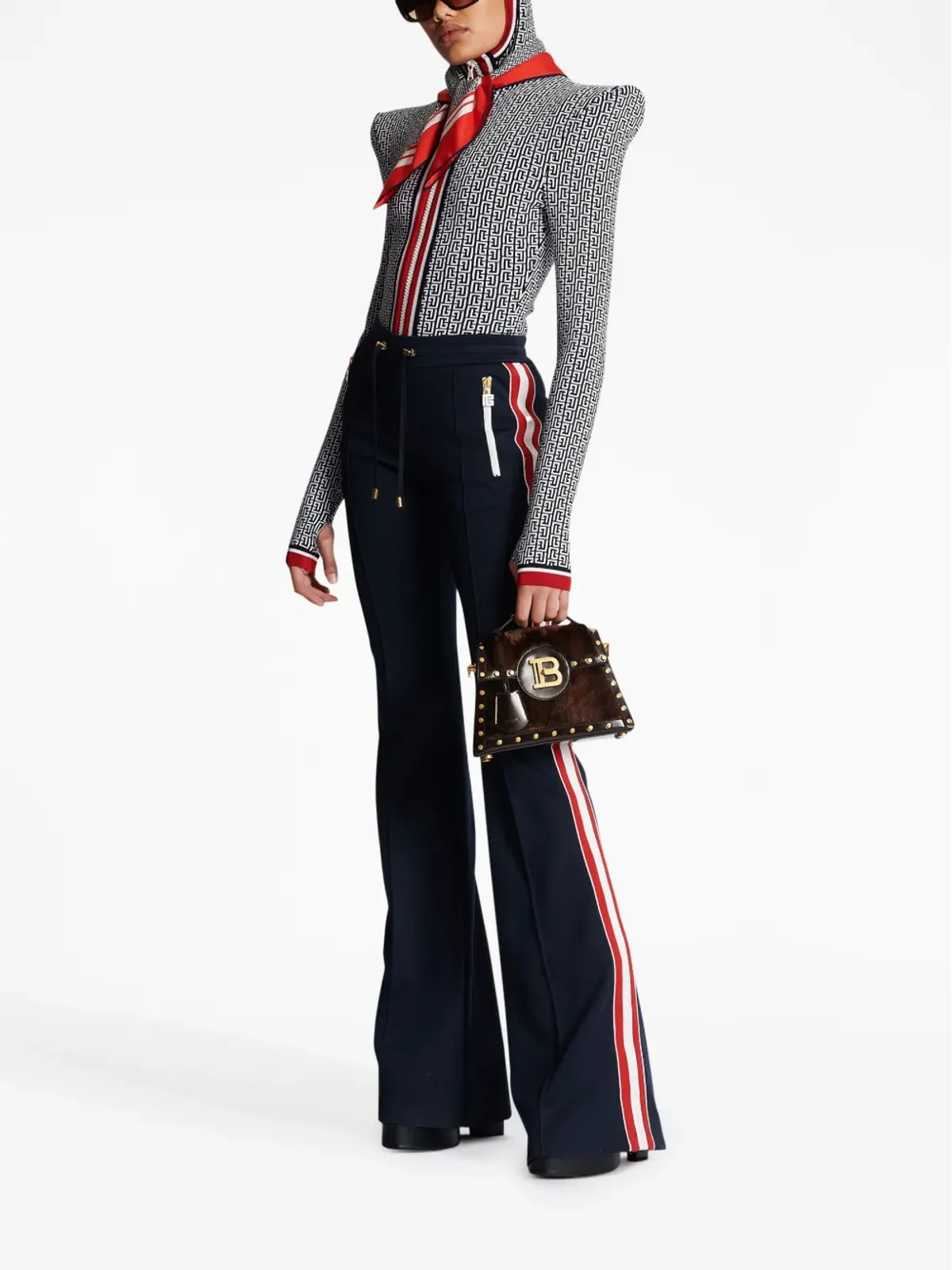 Balmain stripe-detail flared trousers - Blue - 画像2