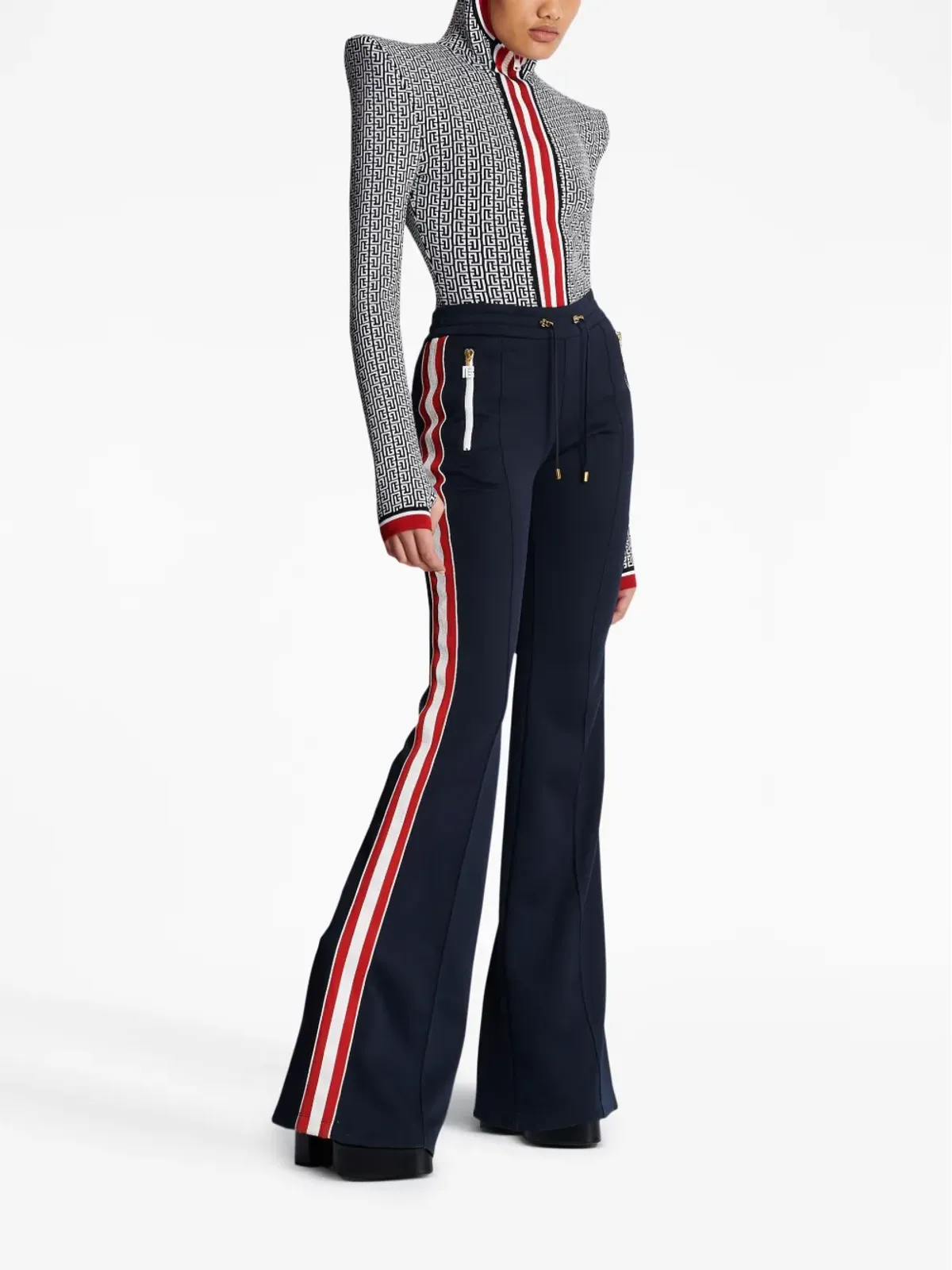 Balmain stripe-detail flared trousers - Blue - 画像3
