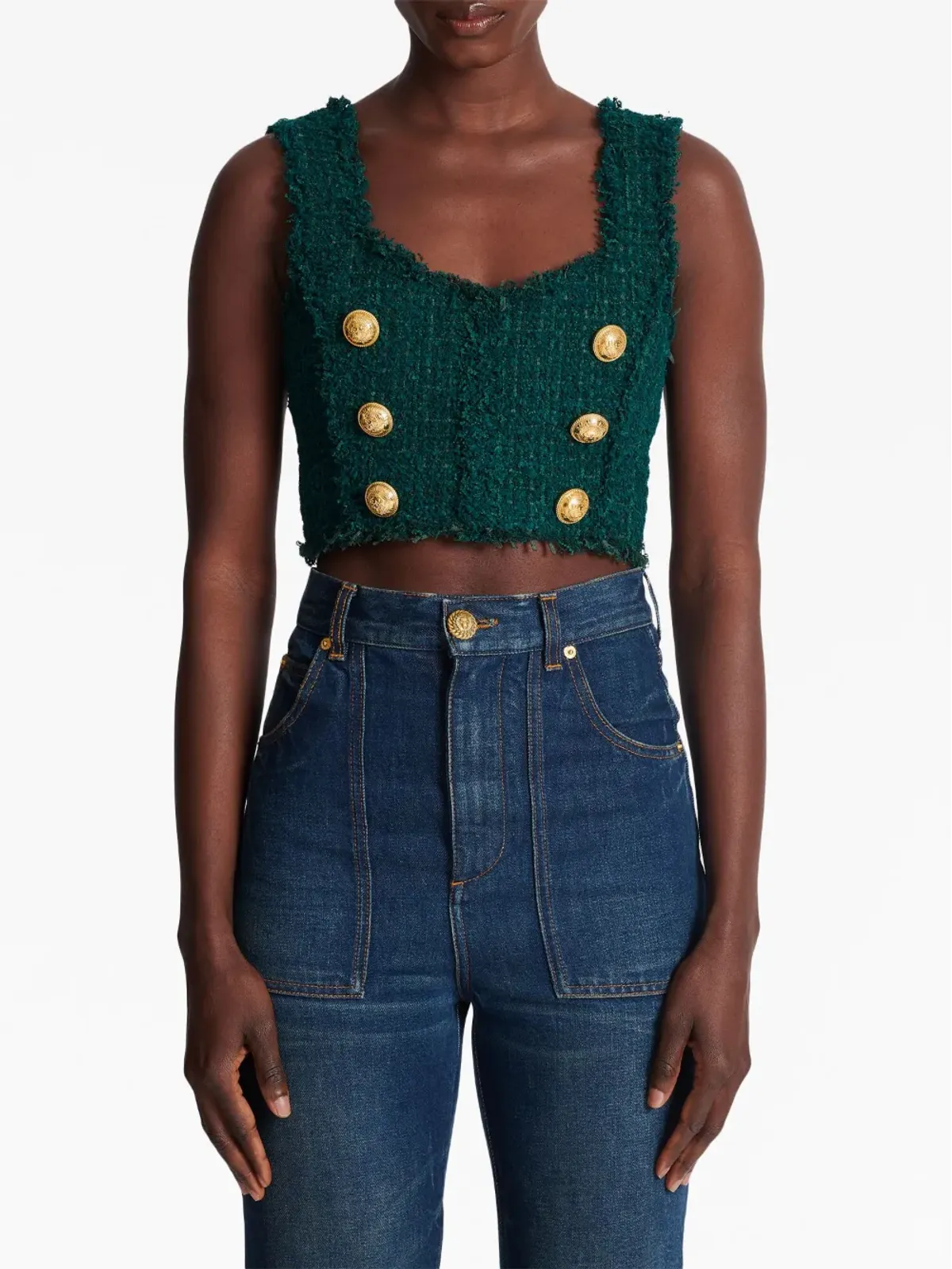 Balmain 6ボタン ツィード クロップドトップ - 画像5