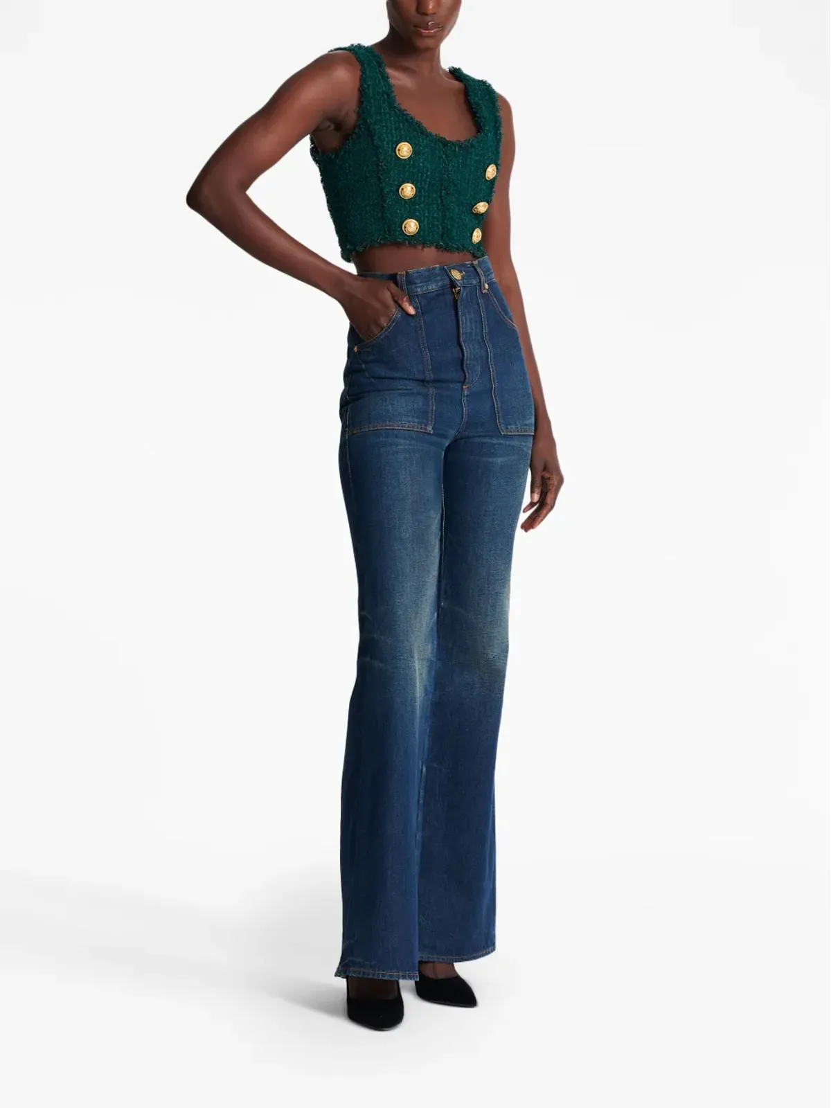 Balmain 6ボタン ツィード クロップドトップ - 画像3