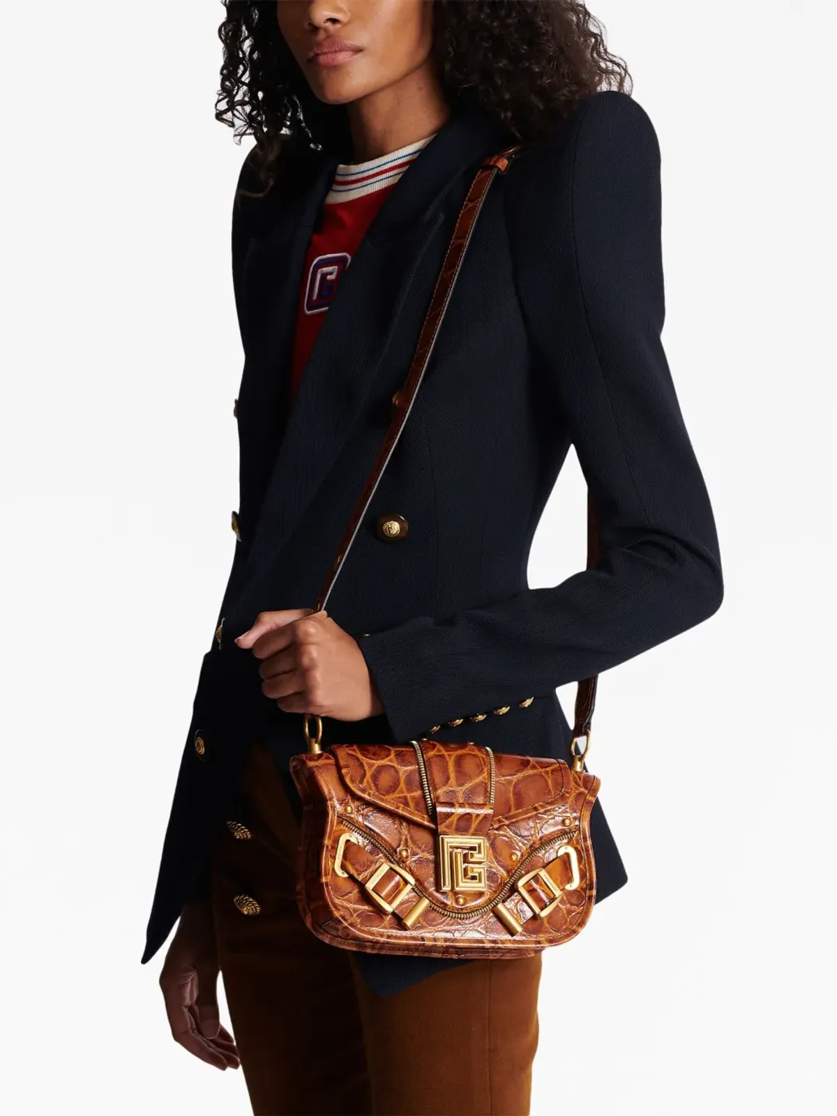 Balmain Blaze クロコダイル型押しショルダーバッグ - 画像3