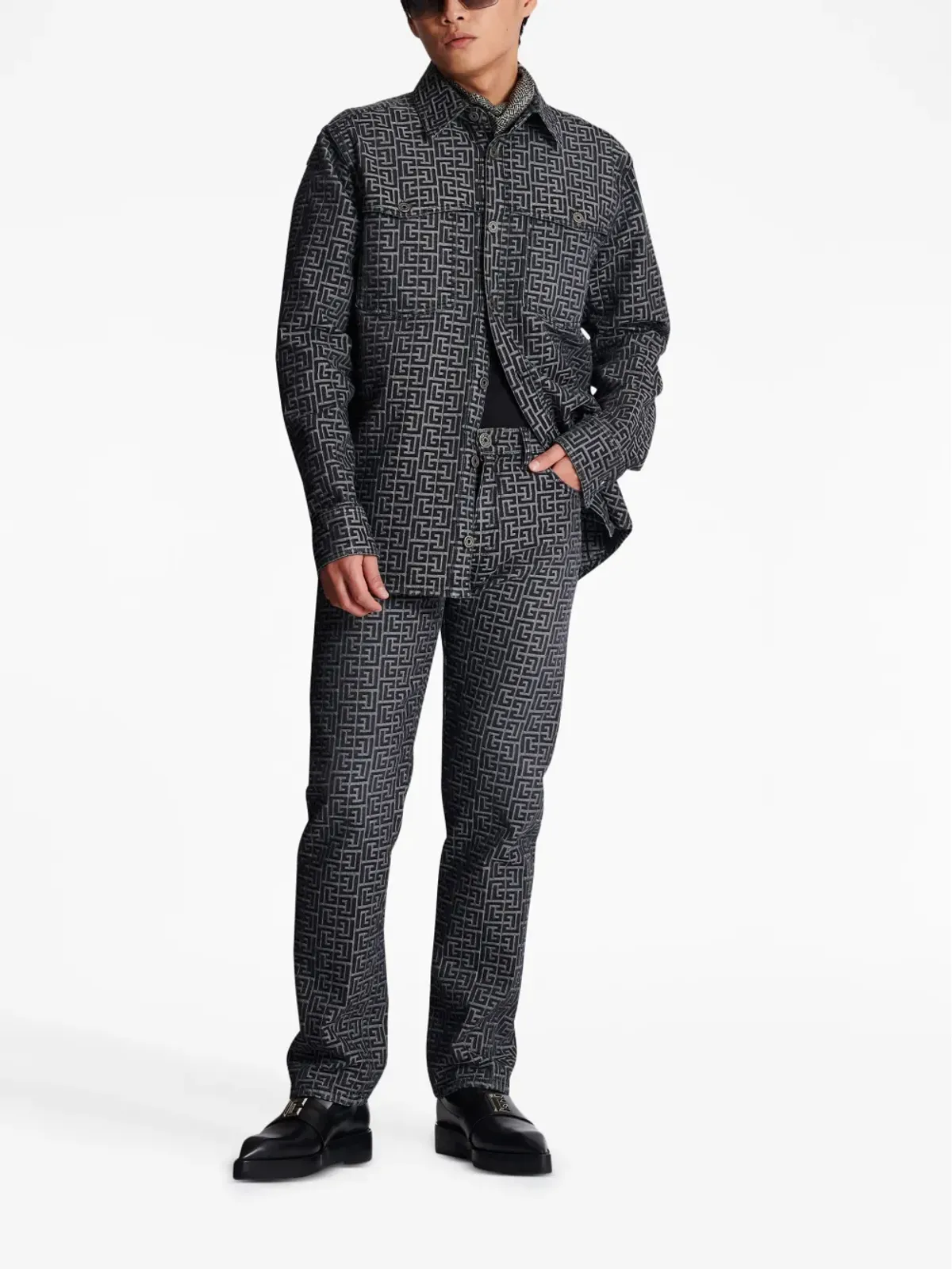 Balmain モノグラムジャカード・ストレートジーンズ - 画像2
