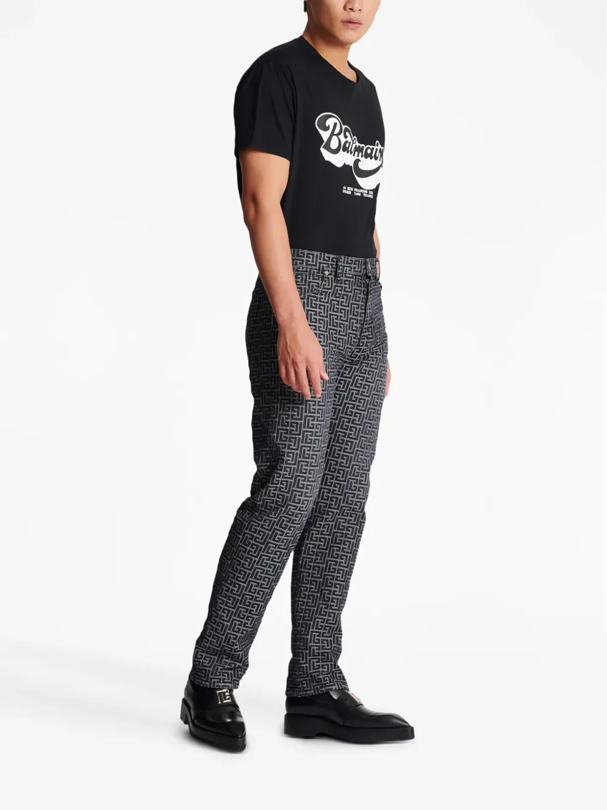 Balmain モノグラムジャカード・ストレートジーンズ - 画像3
