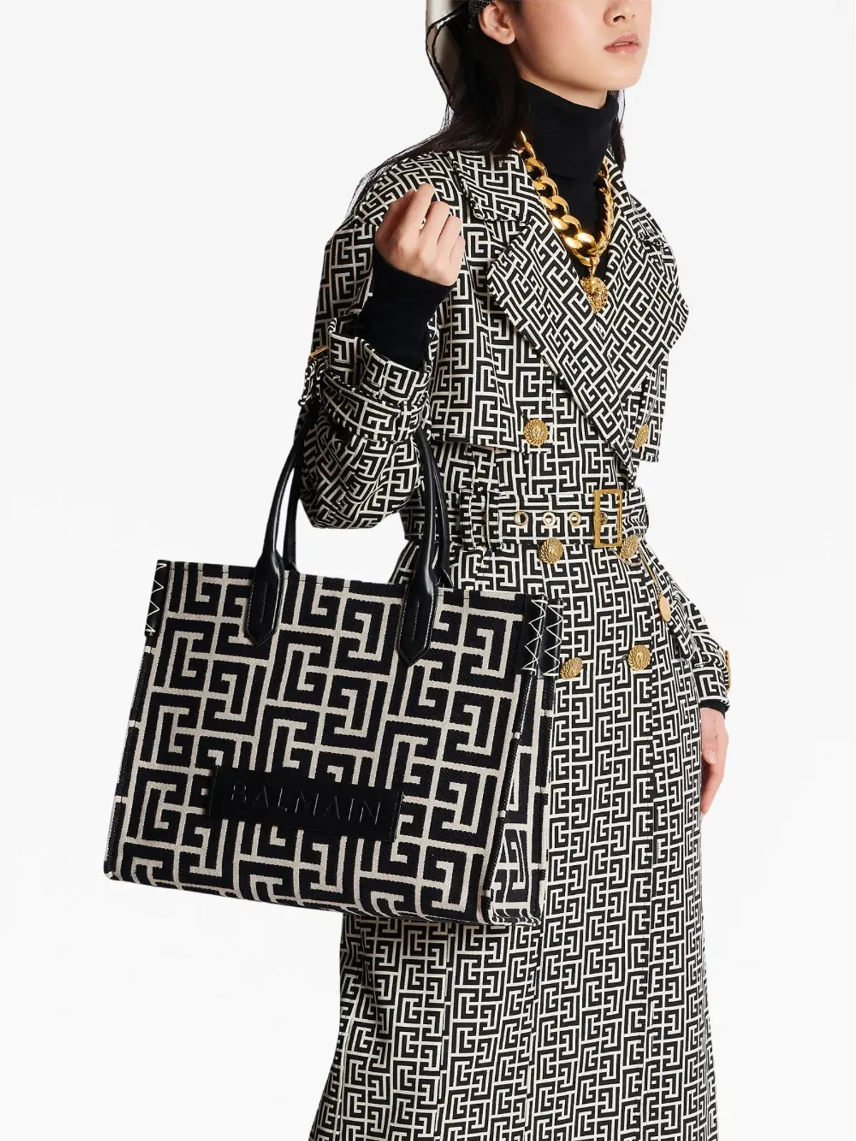 Balmain モノグラムジャカード ショッパーバッグ - 画像3