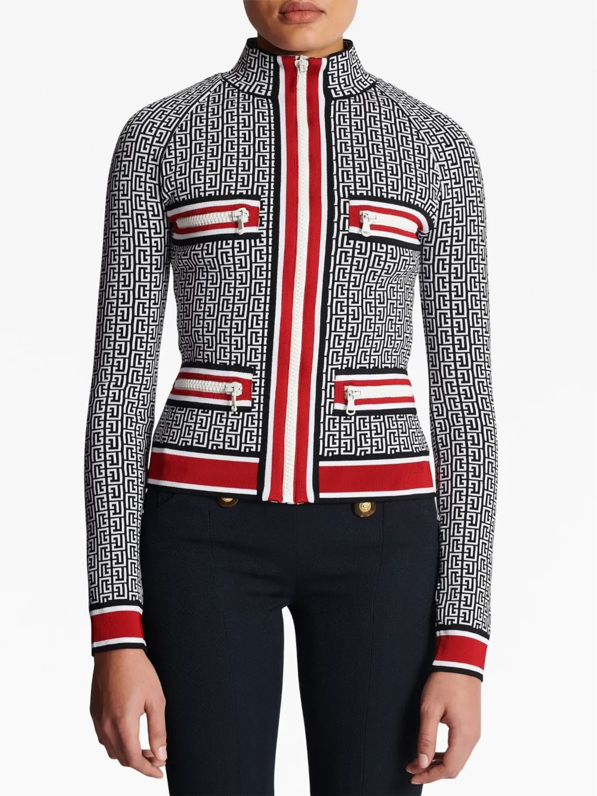 Balmain モノグラムジャカード ジップアップ カーディガン - 画像5