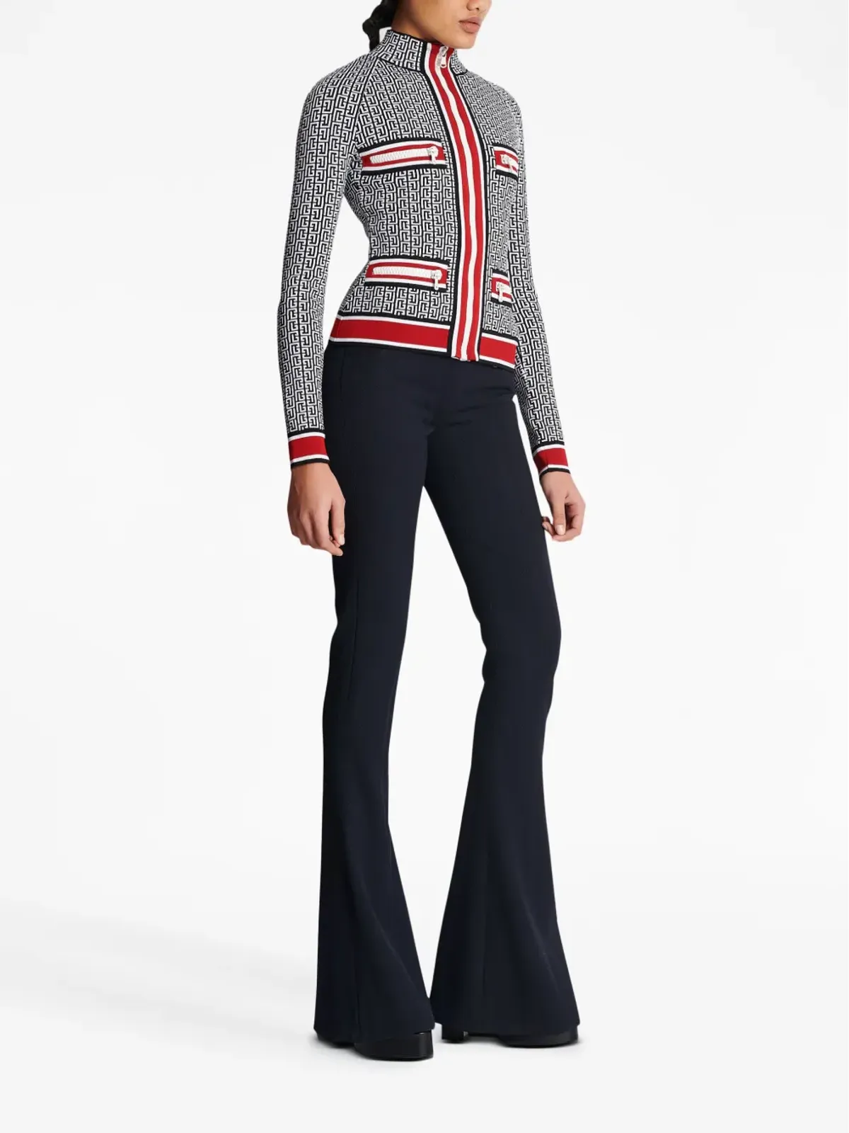 Balmain モノグラムジャカード ジップアップ カーディガン - 画像3