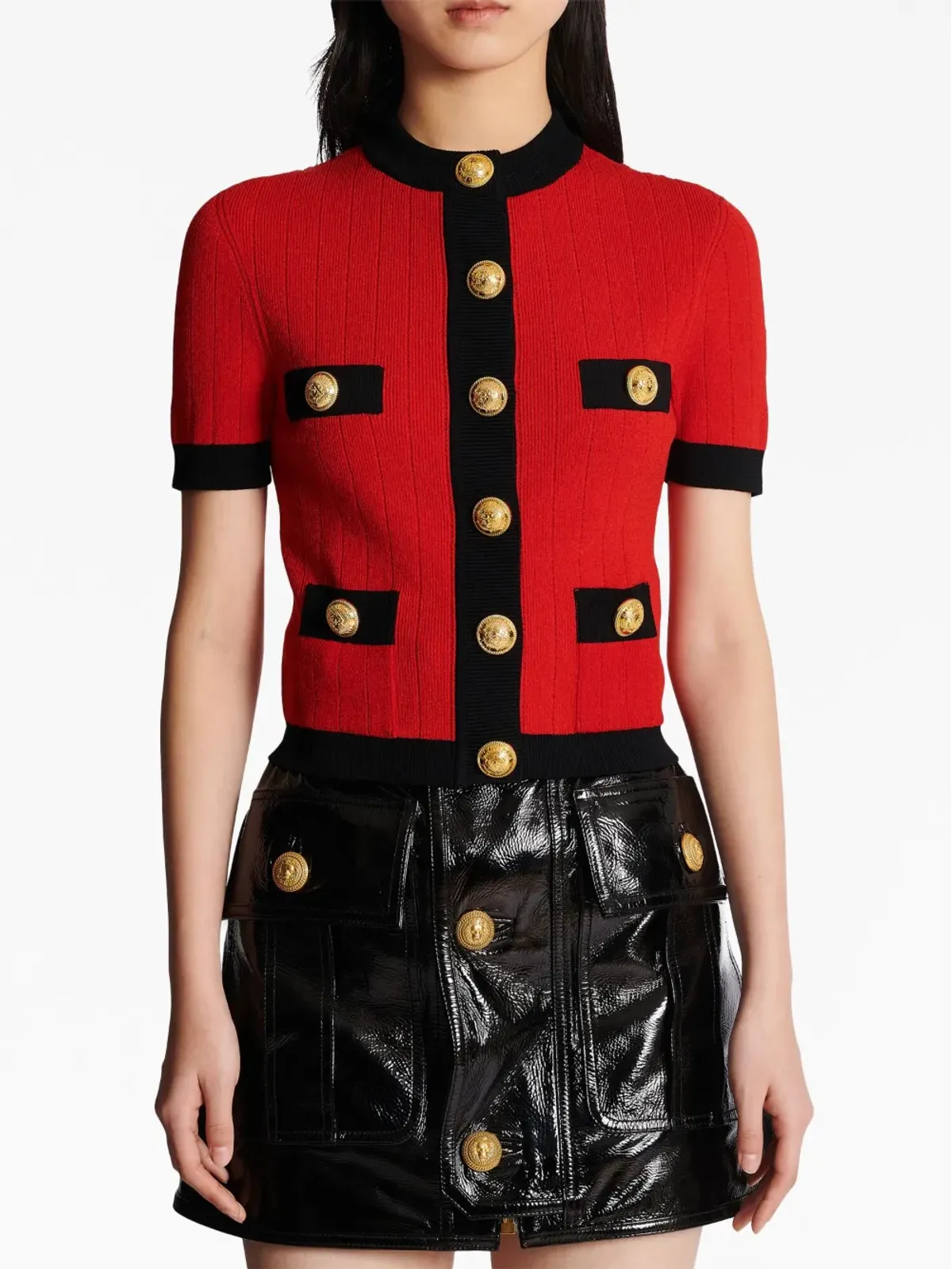 Balmain ショートスリーブ クロップド カーディガン - レッド - 画像5
