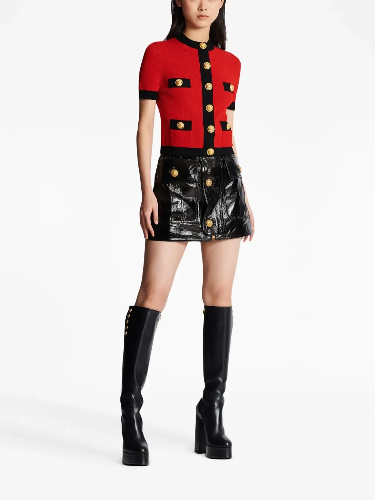 Balmain ショートスリーブ クロップド カーディガン - レッド - 画像3