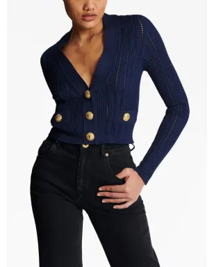 Balmain Vネック クロップドカーディガン ネイビーブルー - サムネイル5