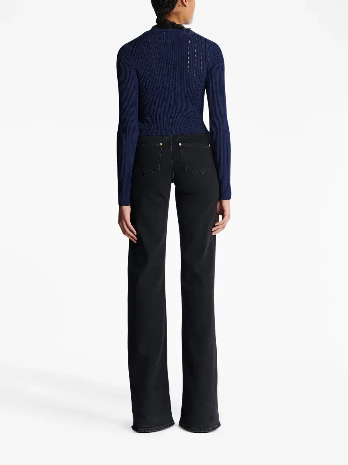 Balmain Vネック クロップドカーディガン ネイビーブルー - 画像3