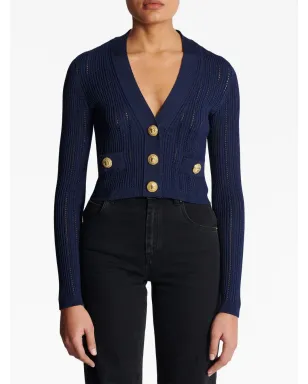 Balmain Vネック クロップドカーディガン ネイビーブルー - サムネイル4