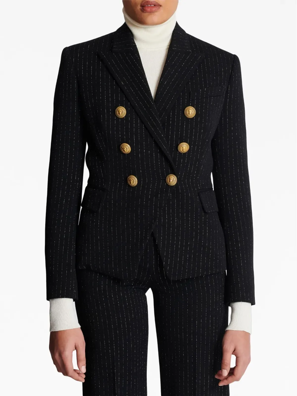 Balmain lurex-detail double-breasted blazer - Black - 画像5