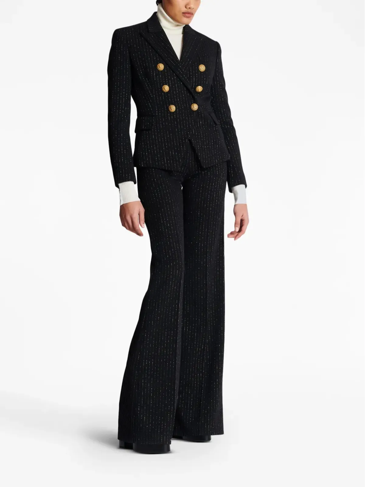 Balmain lurex-detail double-breasted blazer - Black - 画像3