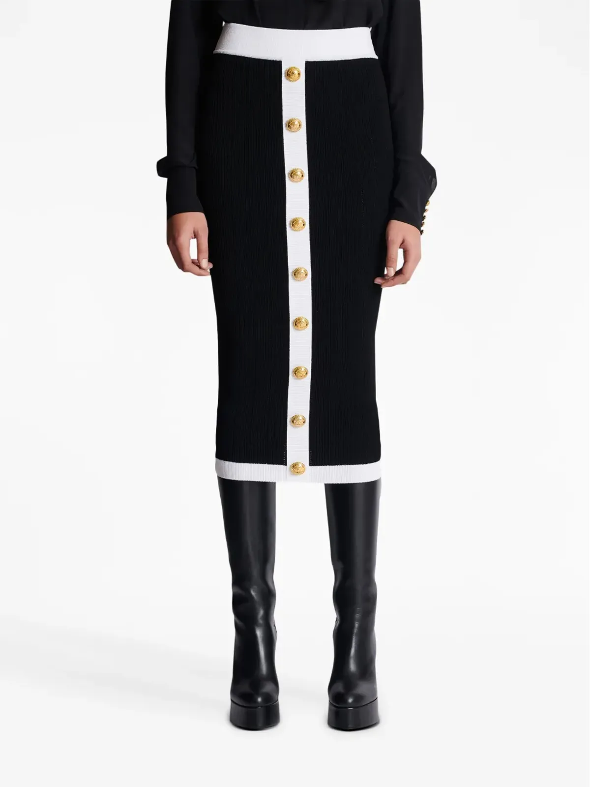 Balmain ボタン付きニットミディスカート - 画像5