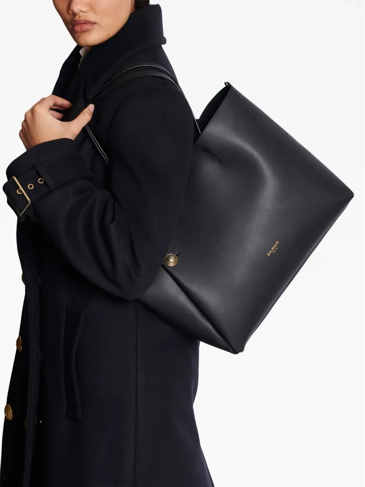 Balmain エンブレム レザー トートバッグ - 画像2