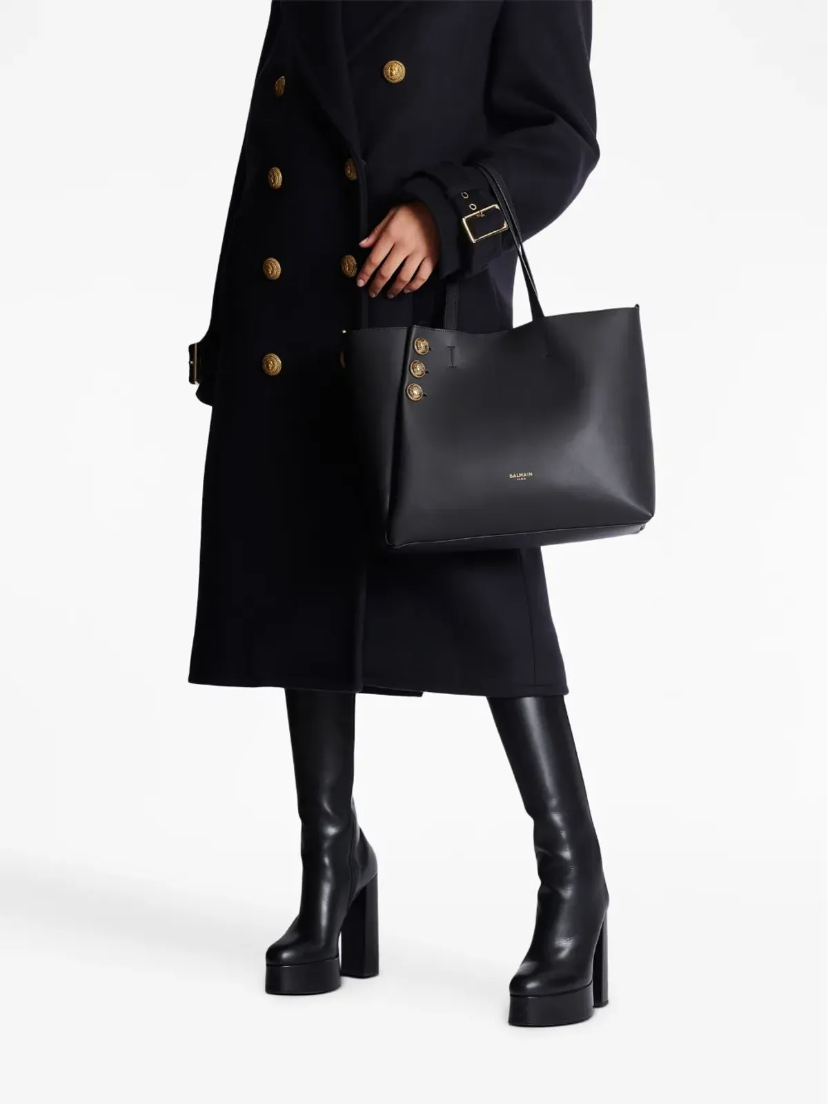Balmain エンブレム レザー トートバッグ - 画像3