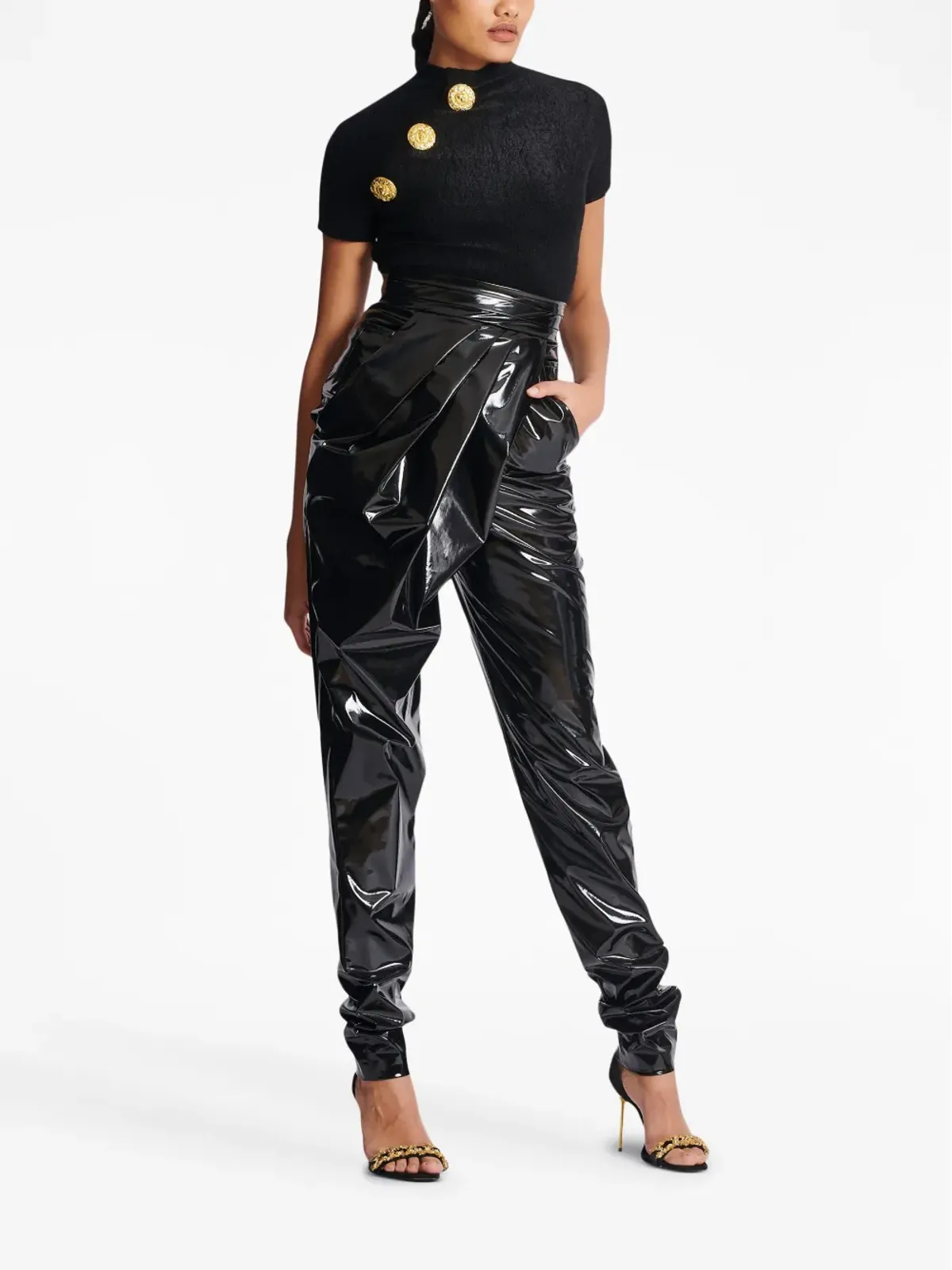 Balmain アシンメトリックドレープパンツ - ブラック - 画像3