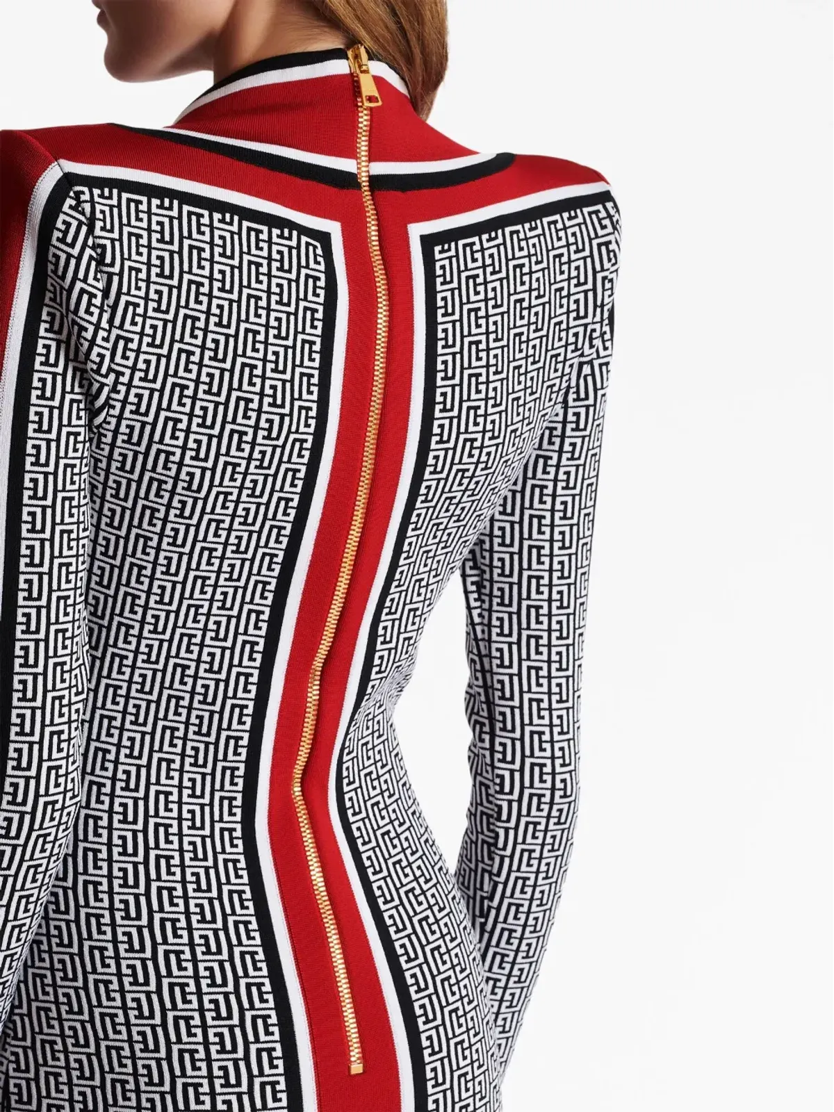 Balmain バルマン Vネック モノグラム編み ミニドレス（ブラック） - 画像5