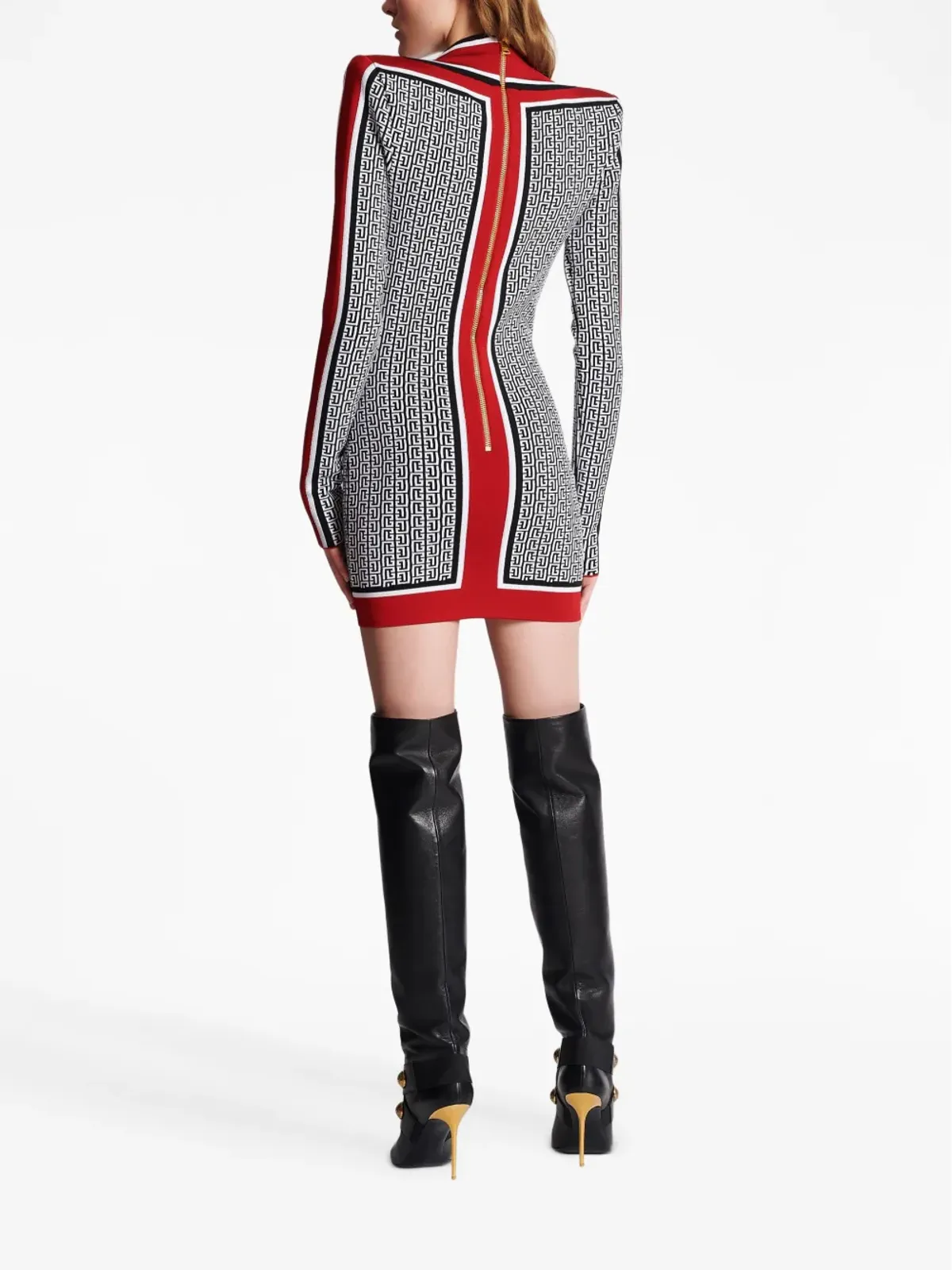 Balmain バルマン Vネック モノグラム編み ミニドレス（ブラック） - 画像3