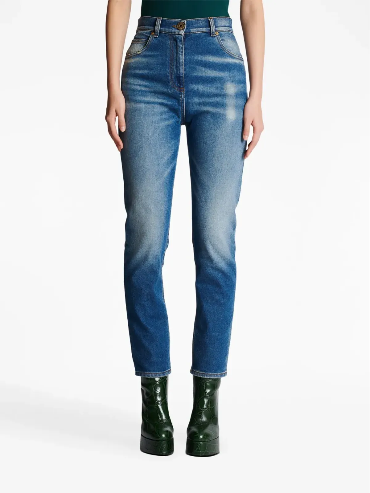 Balmain ロゴプレート付きスリムカットジーンズ - ブルー - 画像5