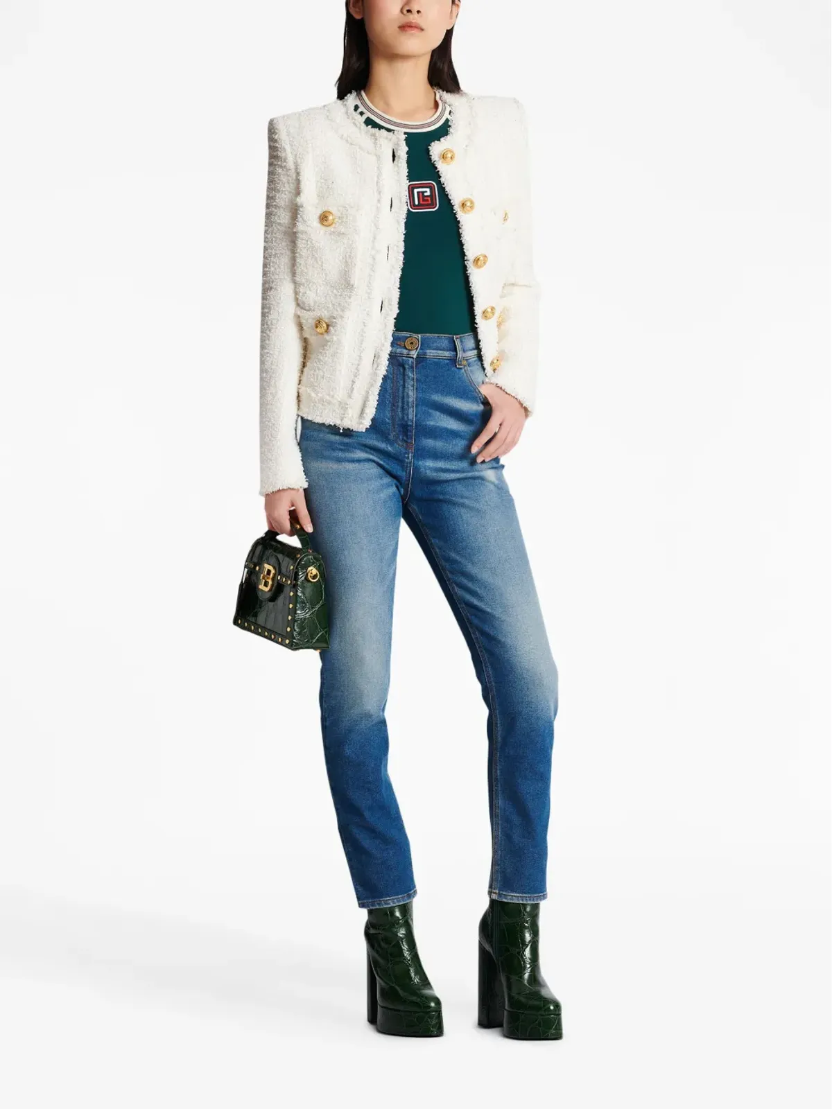Balmain ロゴプレート付きスリムカットジーンズ - ブルー - 画像2