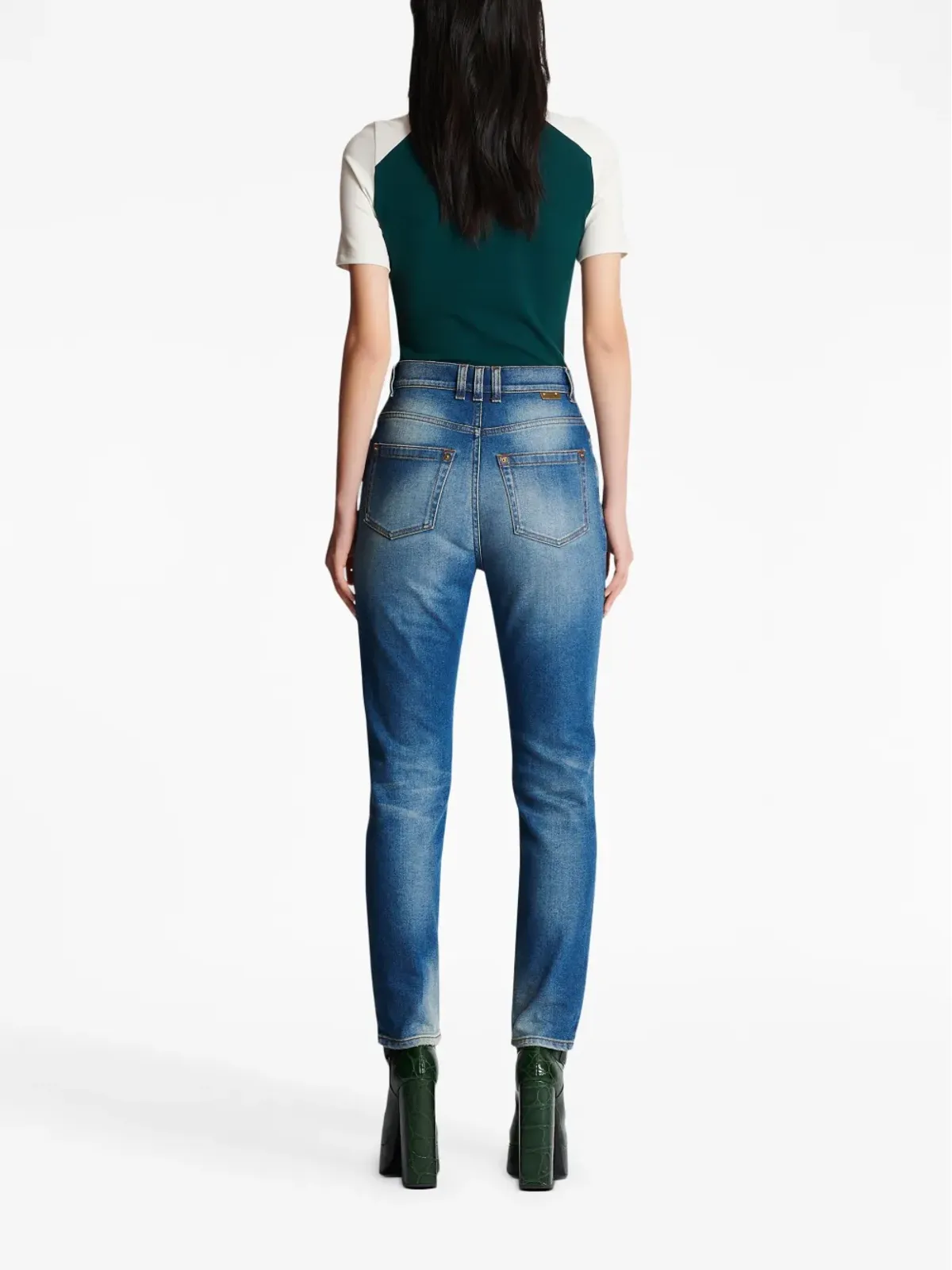 Balmain ロゴプレート付きスリムカットジーンズ - ブルー - 画像4
