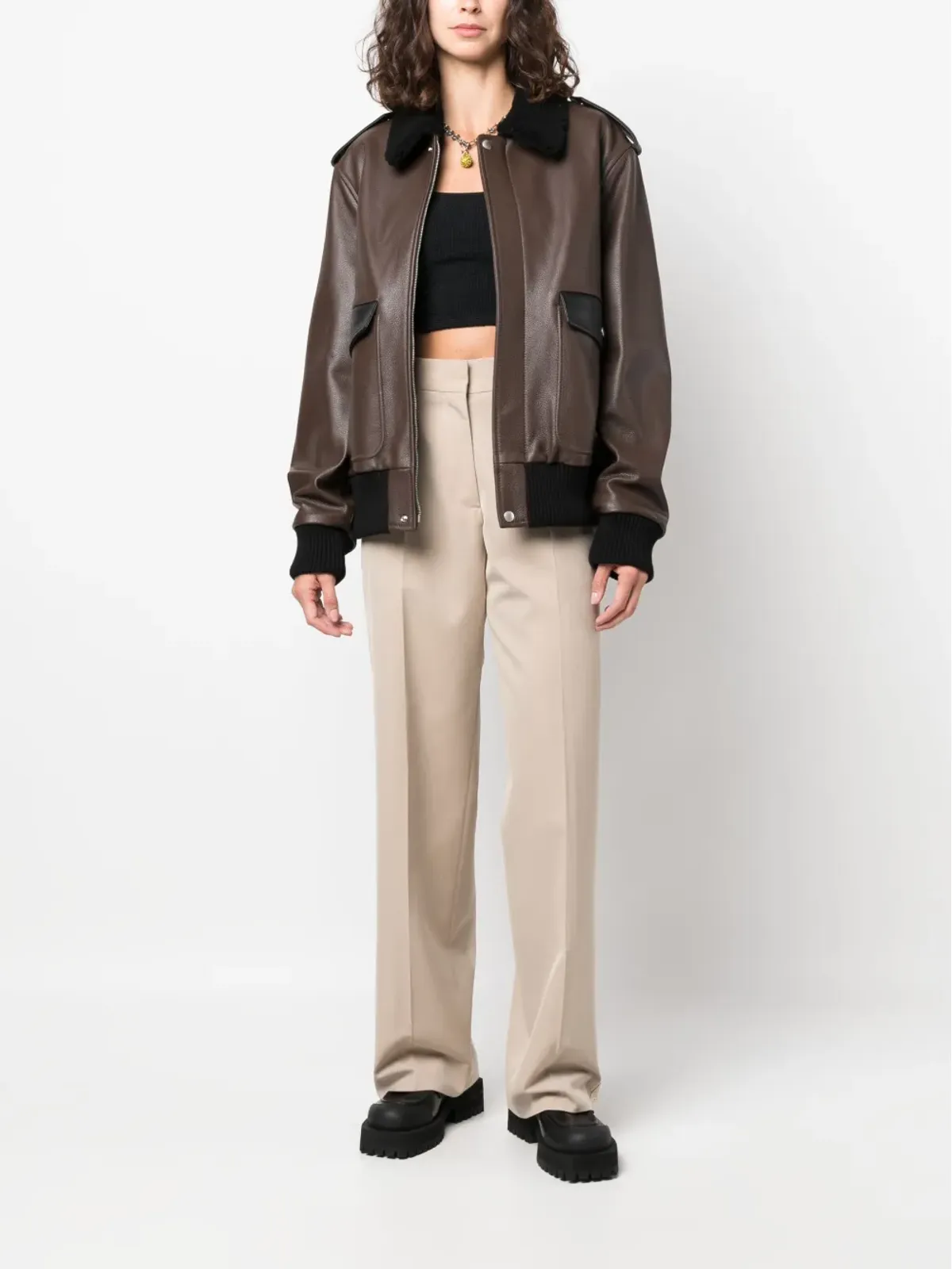 Palm Angels レーシングアビエーターレザージャケット - 画像3