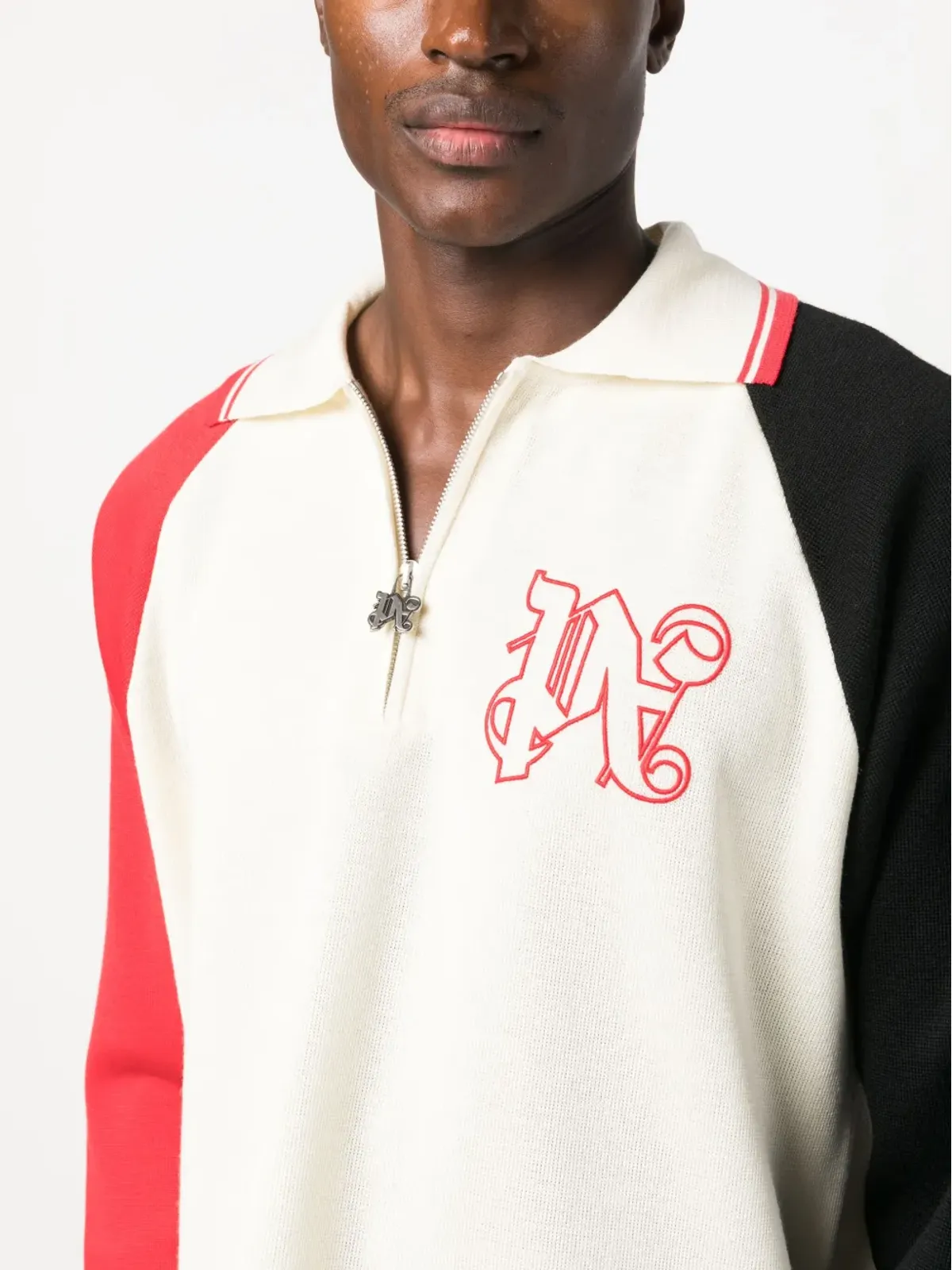 Palm Angels レーシングロゴ編みポロシャツ - White - 画像5