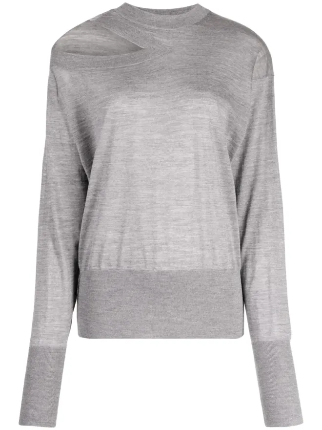 Stella McCartney Stella McCartney 細編みカットアウト付きセーター - グレーの商品画像