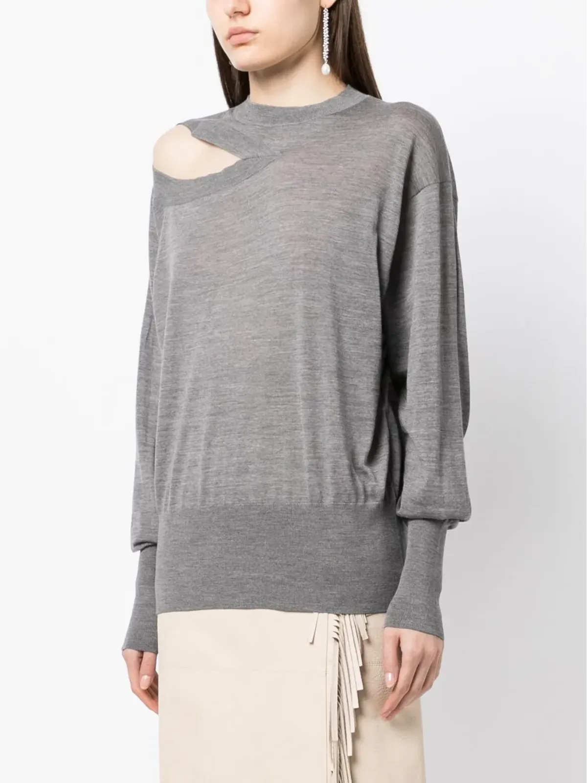 Stella McCartney 細編みカットアウト付きセーター - グレー - 画像3