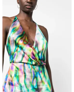 David Koma アブストラクトプリント ホルターネック シルク ミニドレス - Purple - サムネイル5