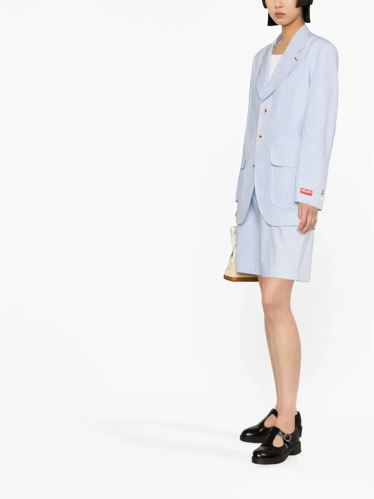 Kenzo ロゴパッチ付きボタン留めリネンブレザー - ブルー - 画像4