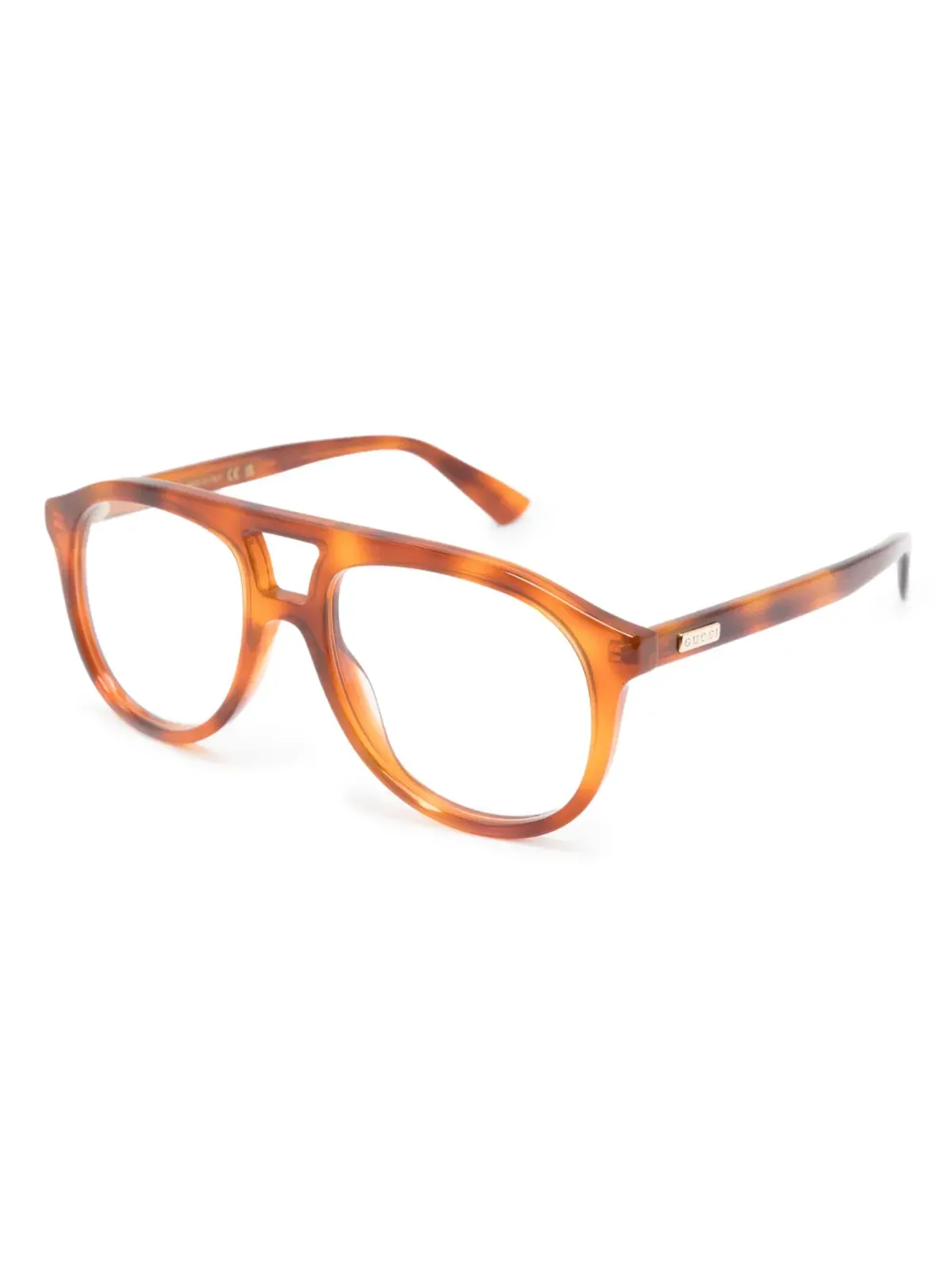 Gucci Eyewear べっ甲調丸フレーム眼鏡 - ブラウン - 画像2