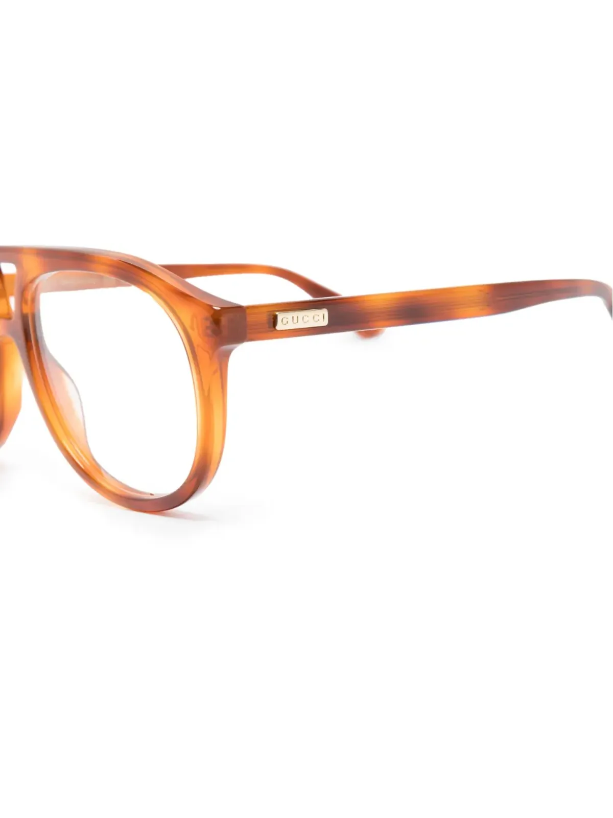 Gucci Eyewear べっ甲調丸フレーム眼鏡 - ブラウン - 画像3
