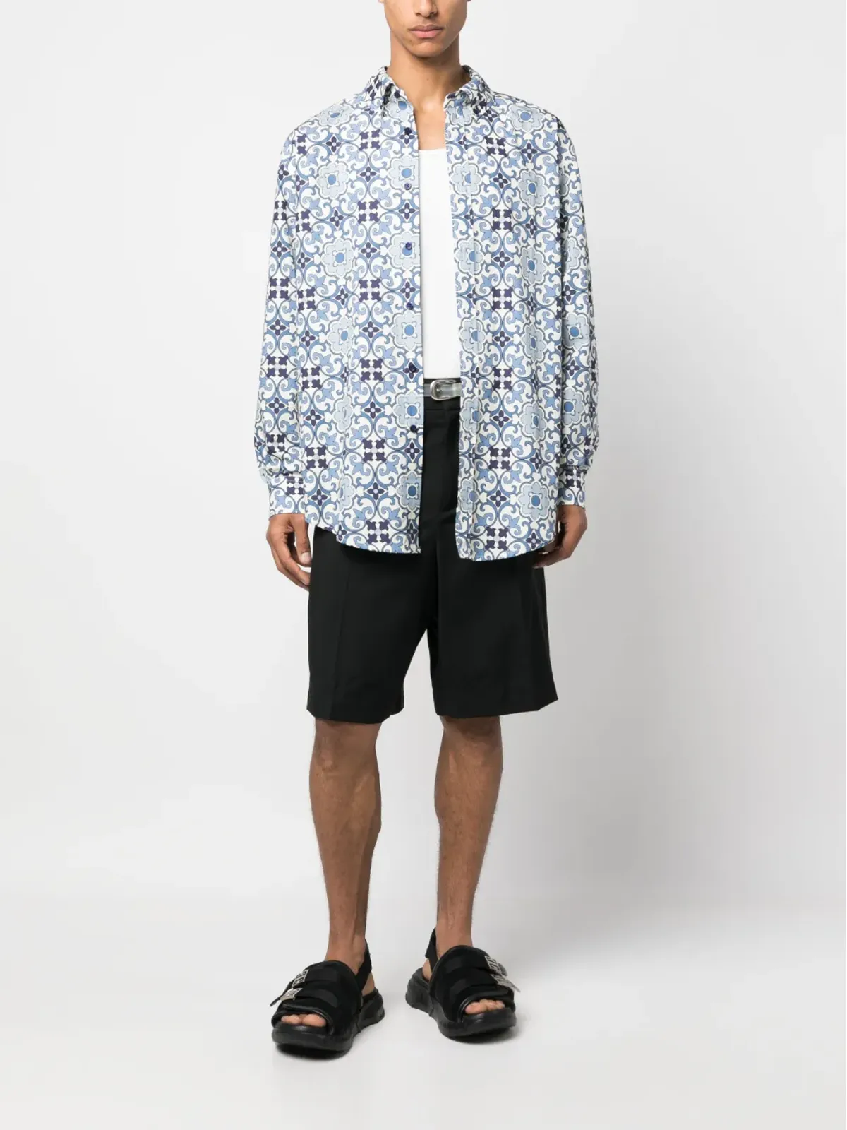 Drôle De Monsieur Faïence geometric-print cotton shirt - Blue - 画像2