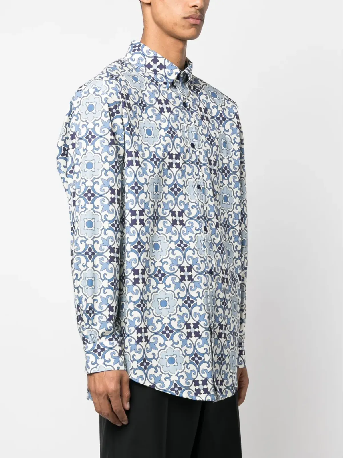 Drôle De Monsieur Faïence geometric-print cotton shirt - Blue - 画像3