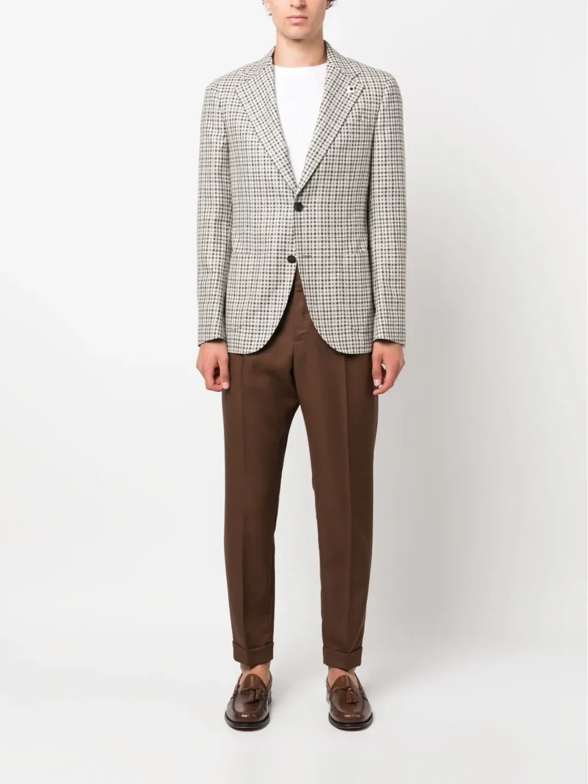 Lardini シングルブレスト ウール混チェックブレザー - 画像2