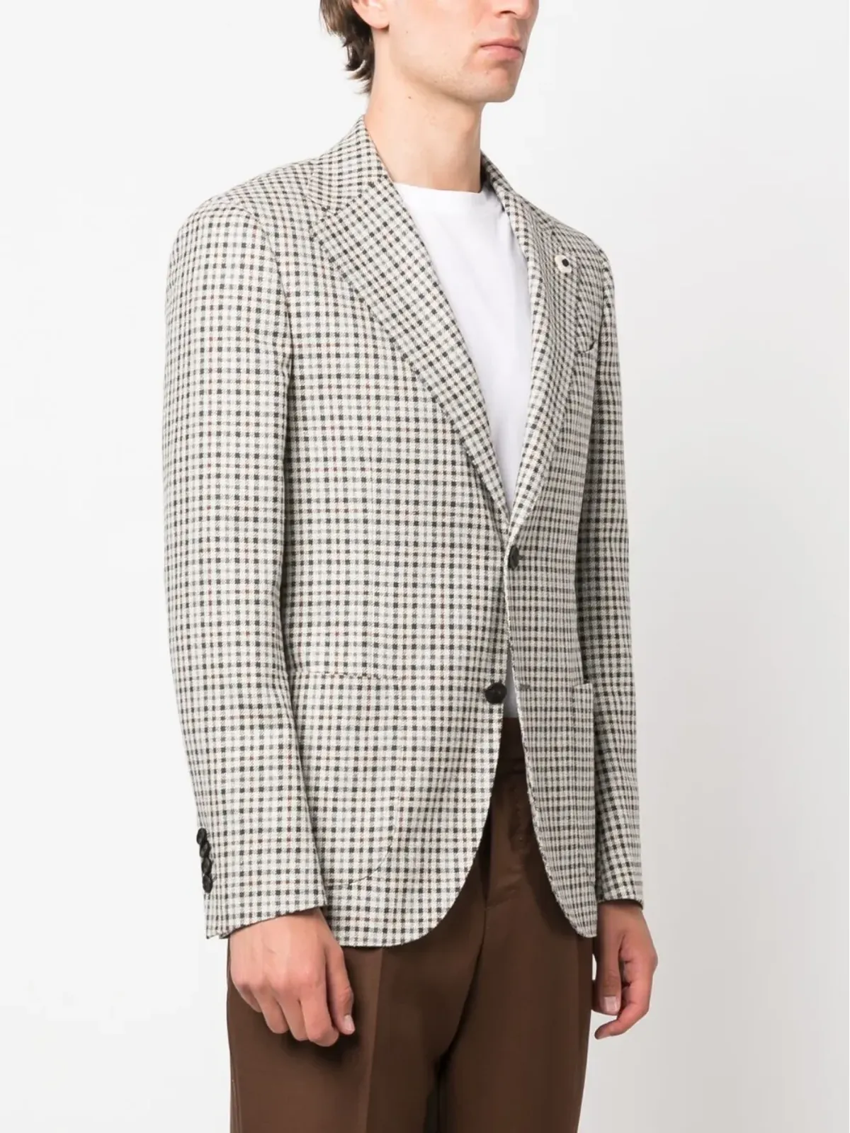 Lardini シングルブレスト ウール混チェックブレザー - 画像3