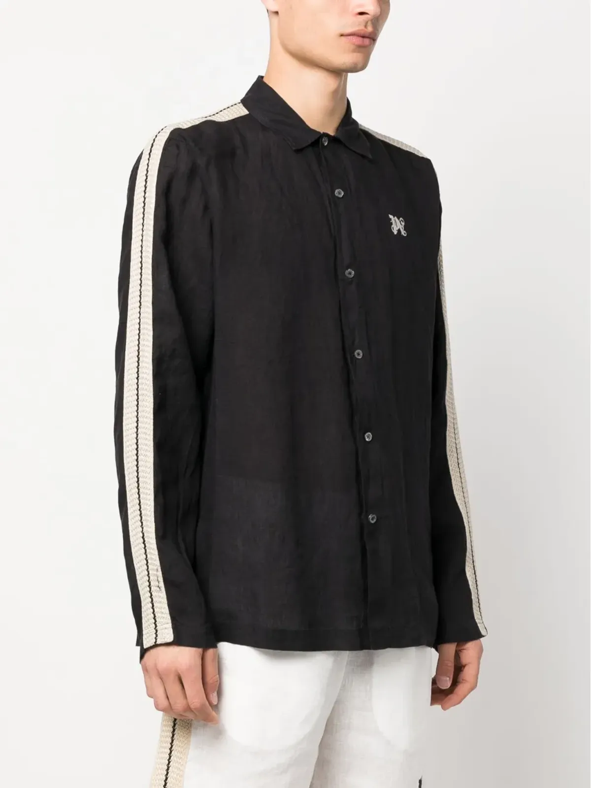 Palm Angels PAモノグラムプリントリネンシャツ ブラック - 画像3