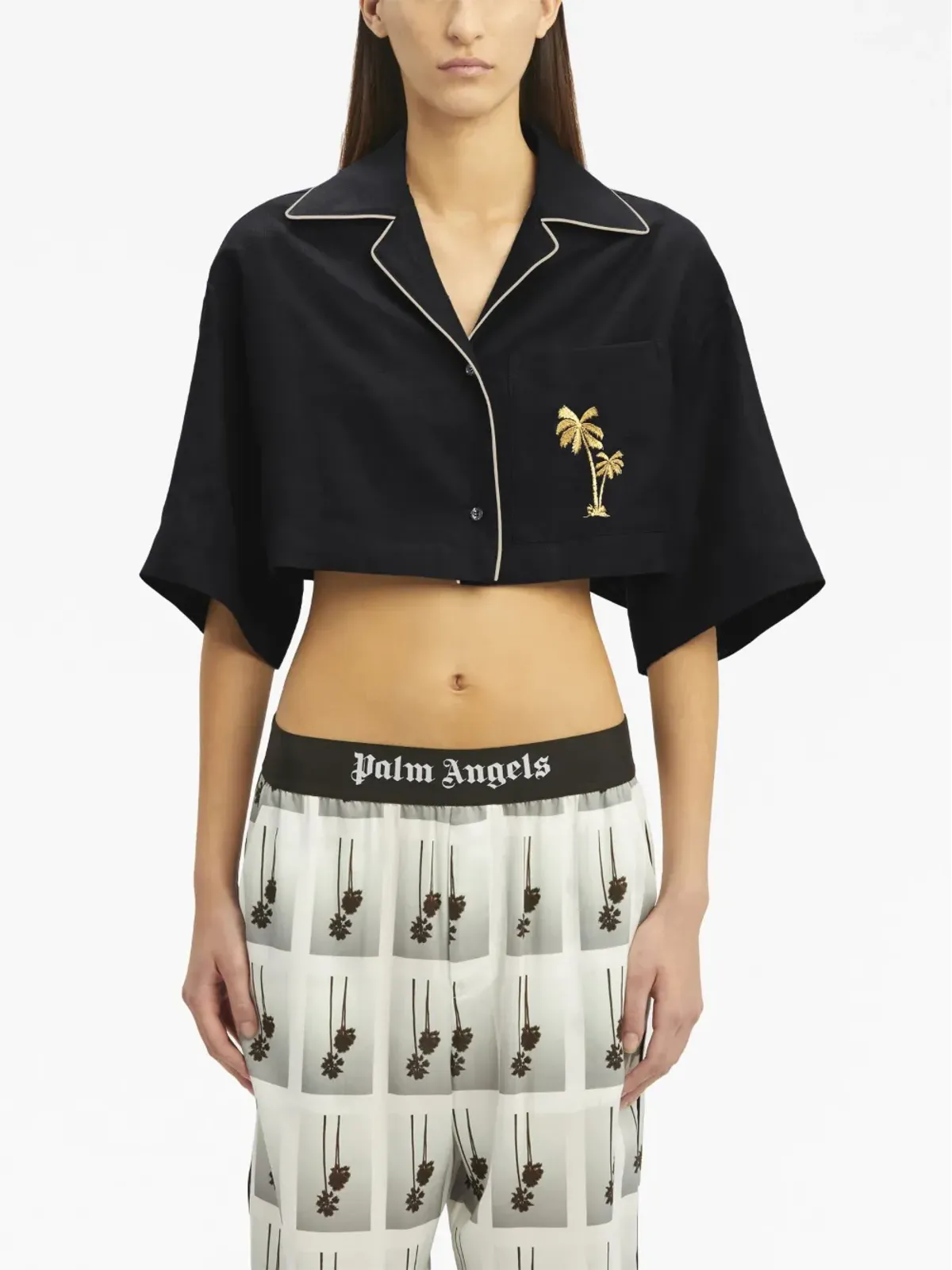 Palm Angels 刺繍入りクロップドボウリングシャツ - ブラック - 画像3