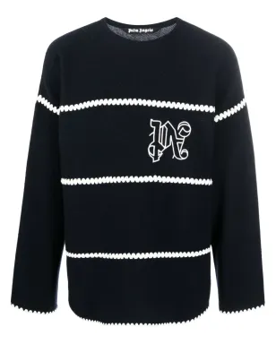 Palm Angels 刺繍モノグラム入りストライプニットセーター - サムネイル1