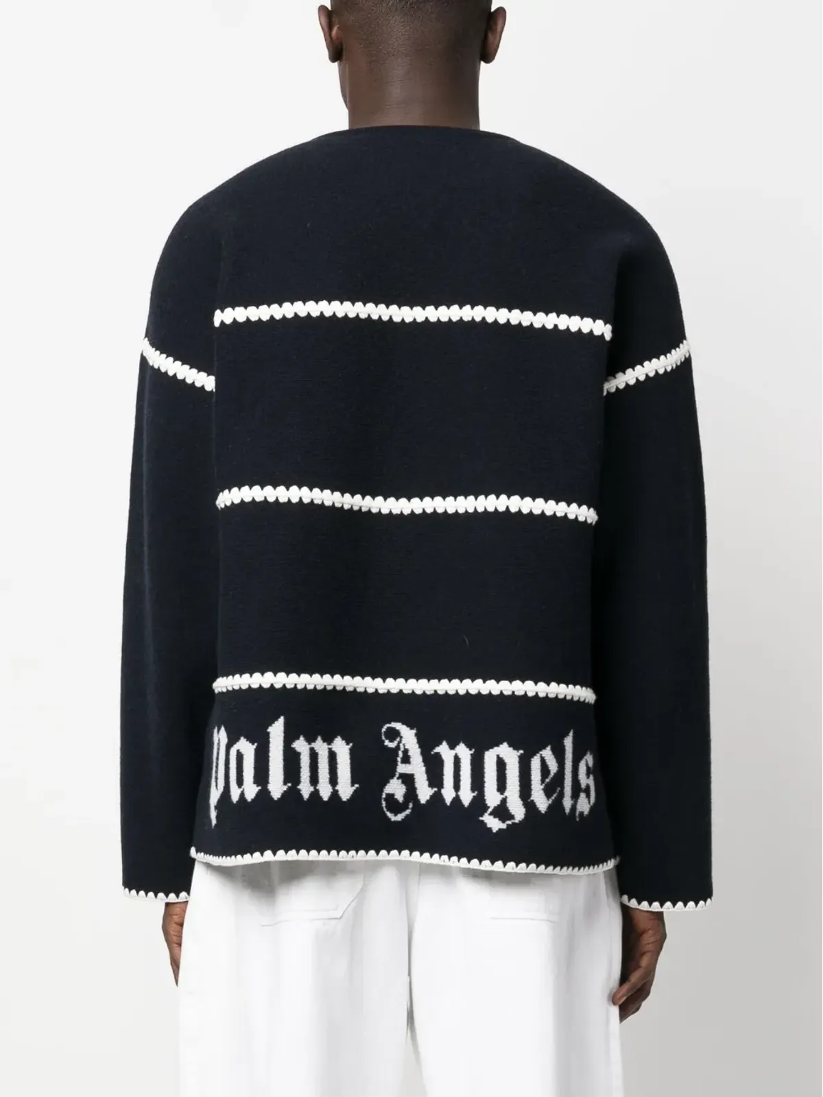 Palm Angels 刺繍モノグラム入りストライプニットセーター - 画像4