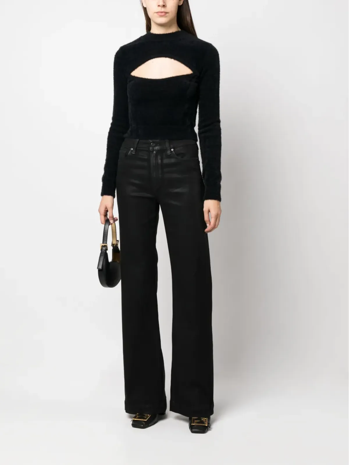 MOSCHINO JEANS 長袖フェイクファー付きニットセーター - ブラック - 画像2