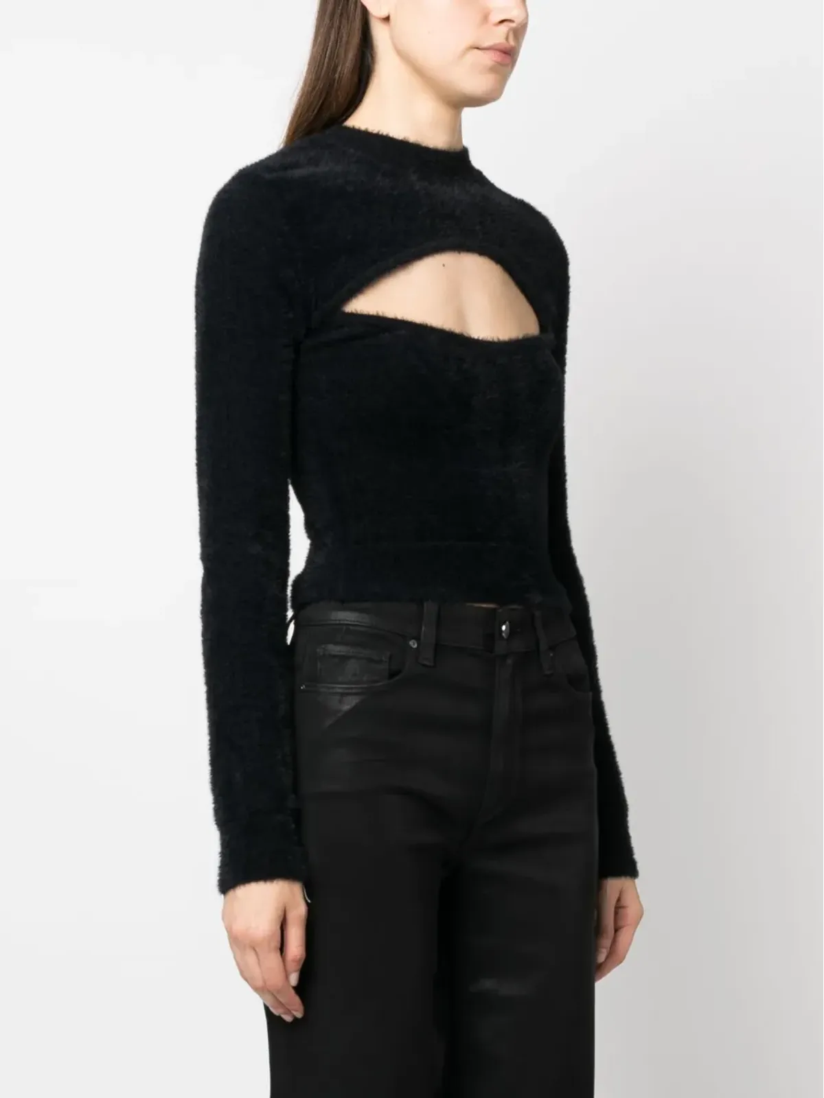 MOSCHINO JEANS 長袖フェイクファー付きニットセーター - ブラック - 画像3