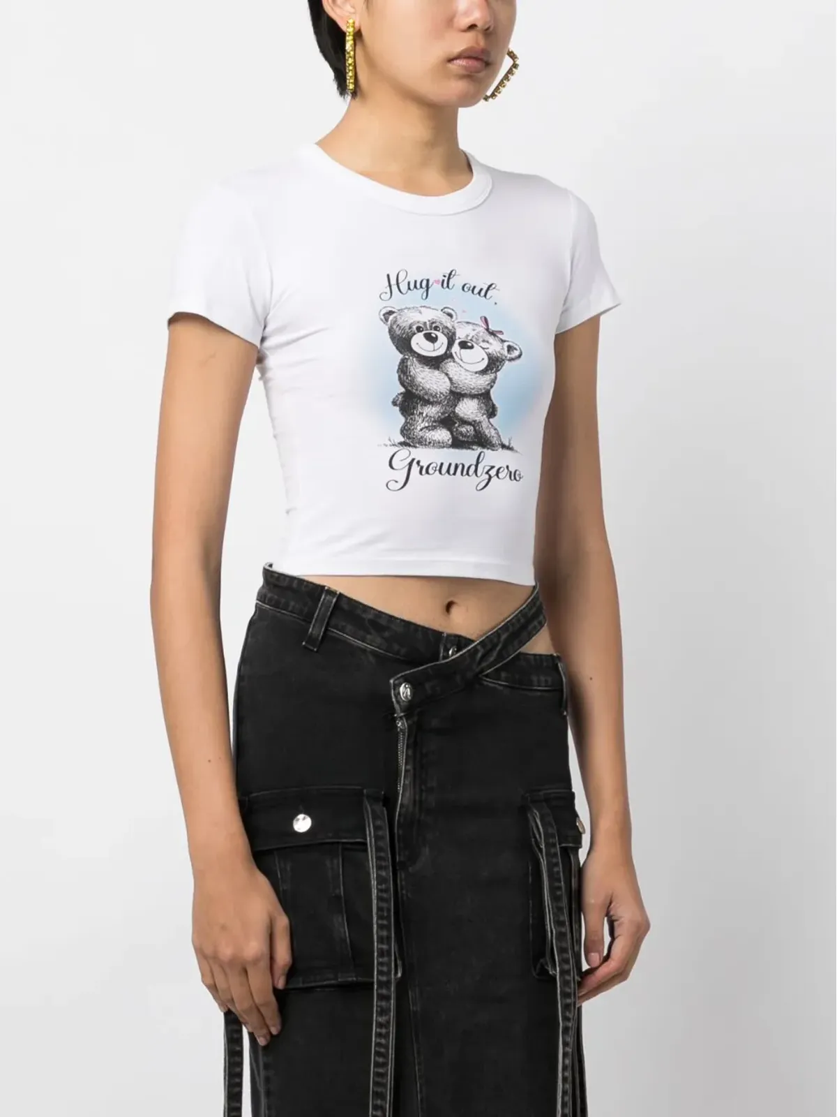 Ground Zero スローガンプリント コットン クロップドTシャツ - 画像3