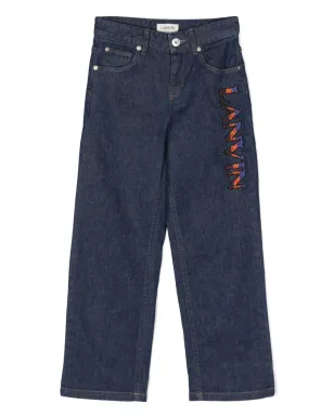 Lanvin Enfant カーブ ロゴ刺繍ストレートジーンズ - サムネイル1