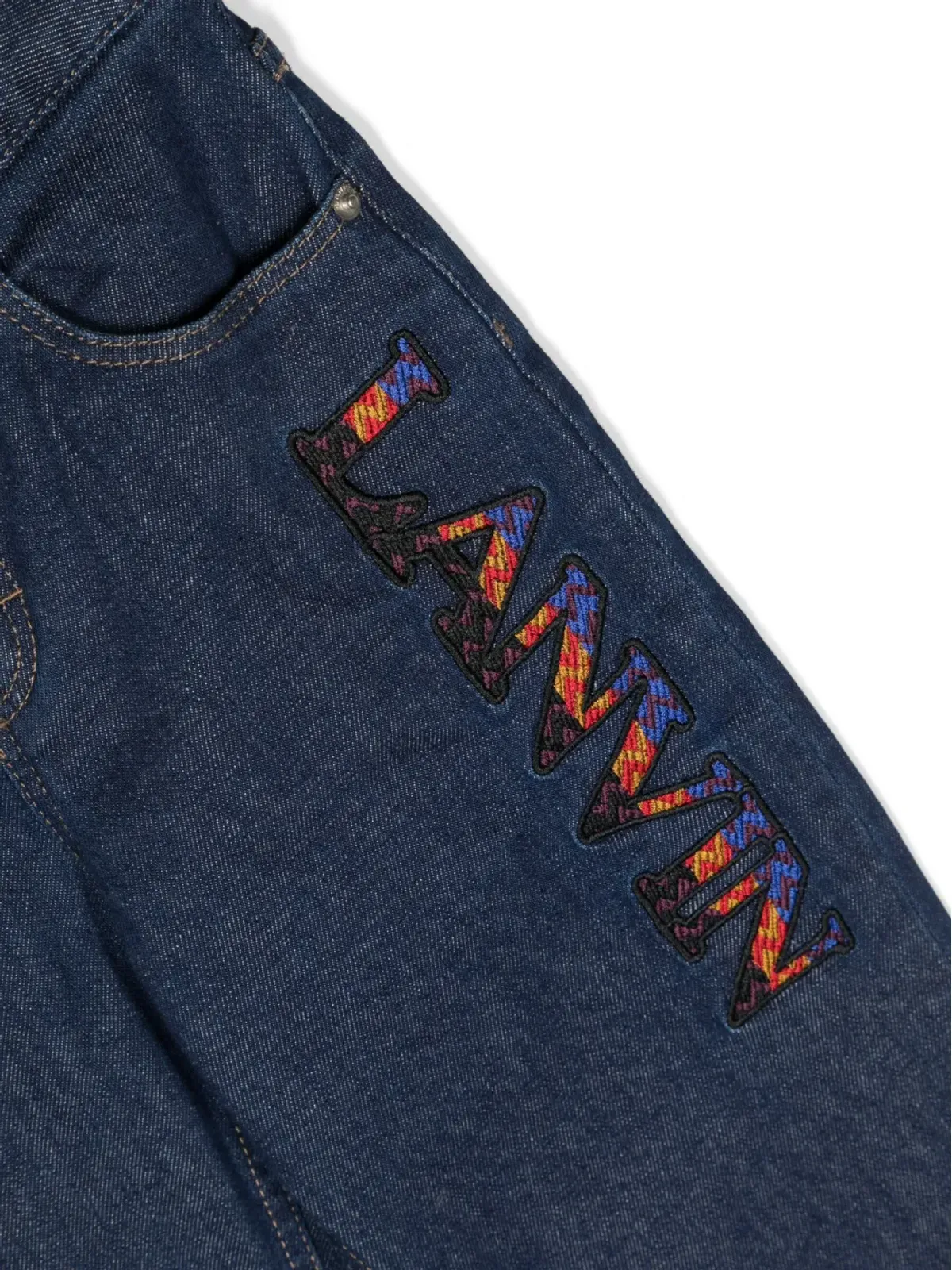 Lanvin Enfant カーブ ロゴ刺繍ストレートジーンズ - 画像3